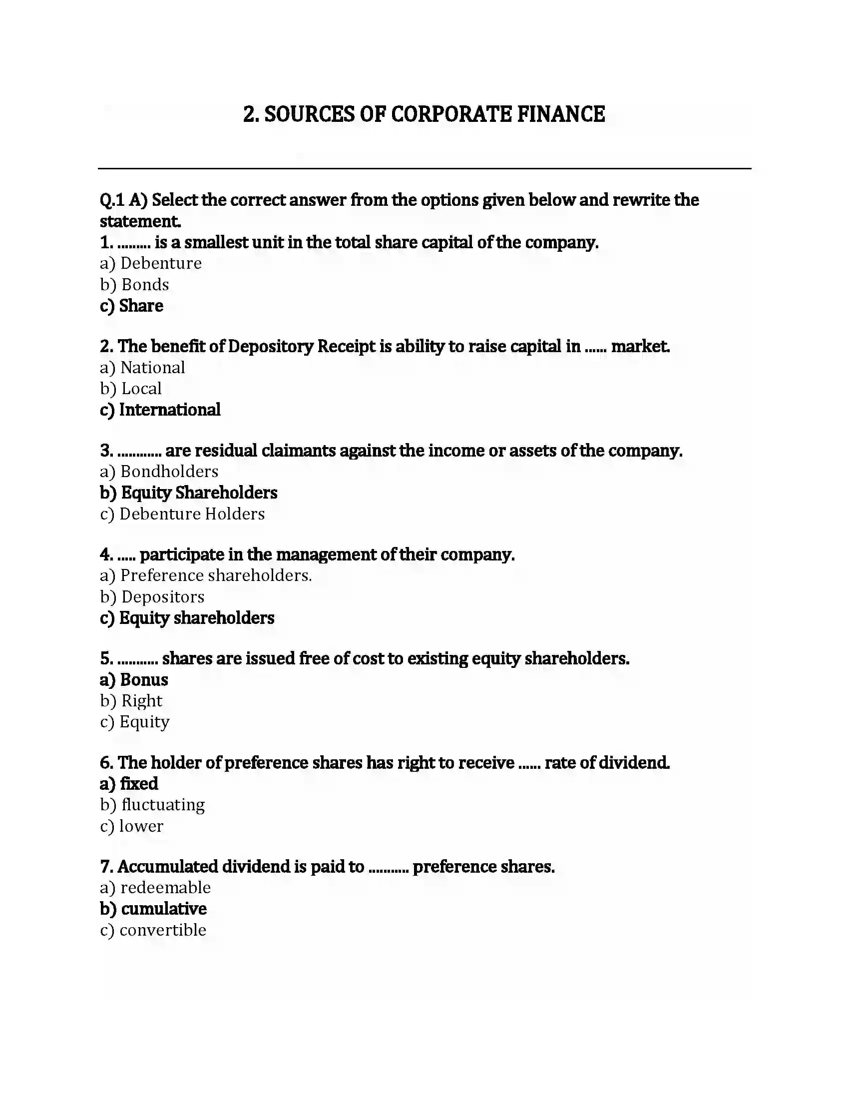 Maharashtra Board Class 12th Secretarial Practice Sources of Corporate Finance Revision Note 1
