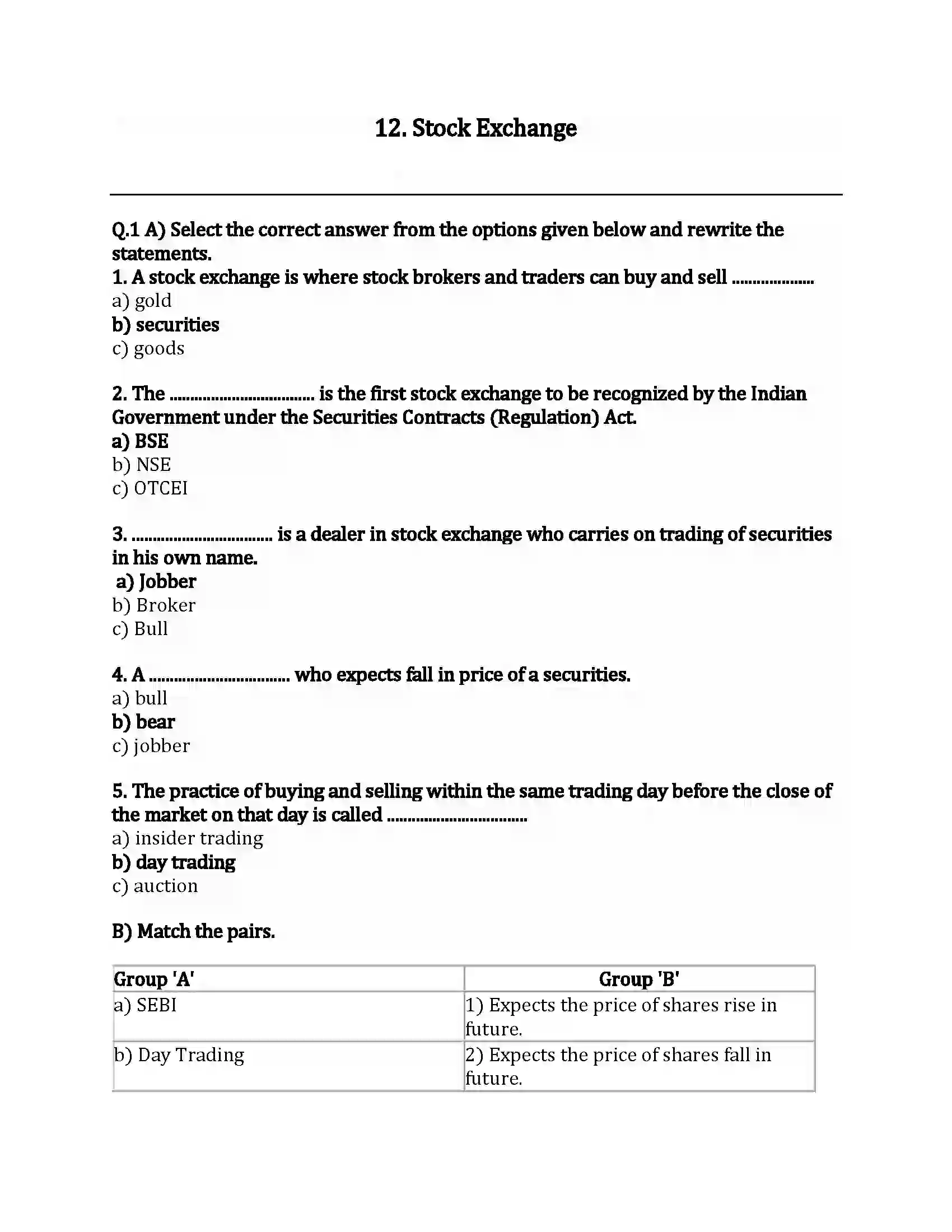 Maharashtra Board Class 12th Secretarial Practice Stock Exchange Revision Note 1