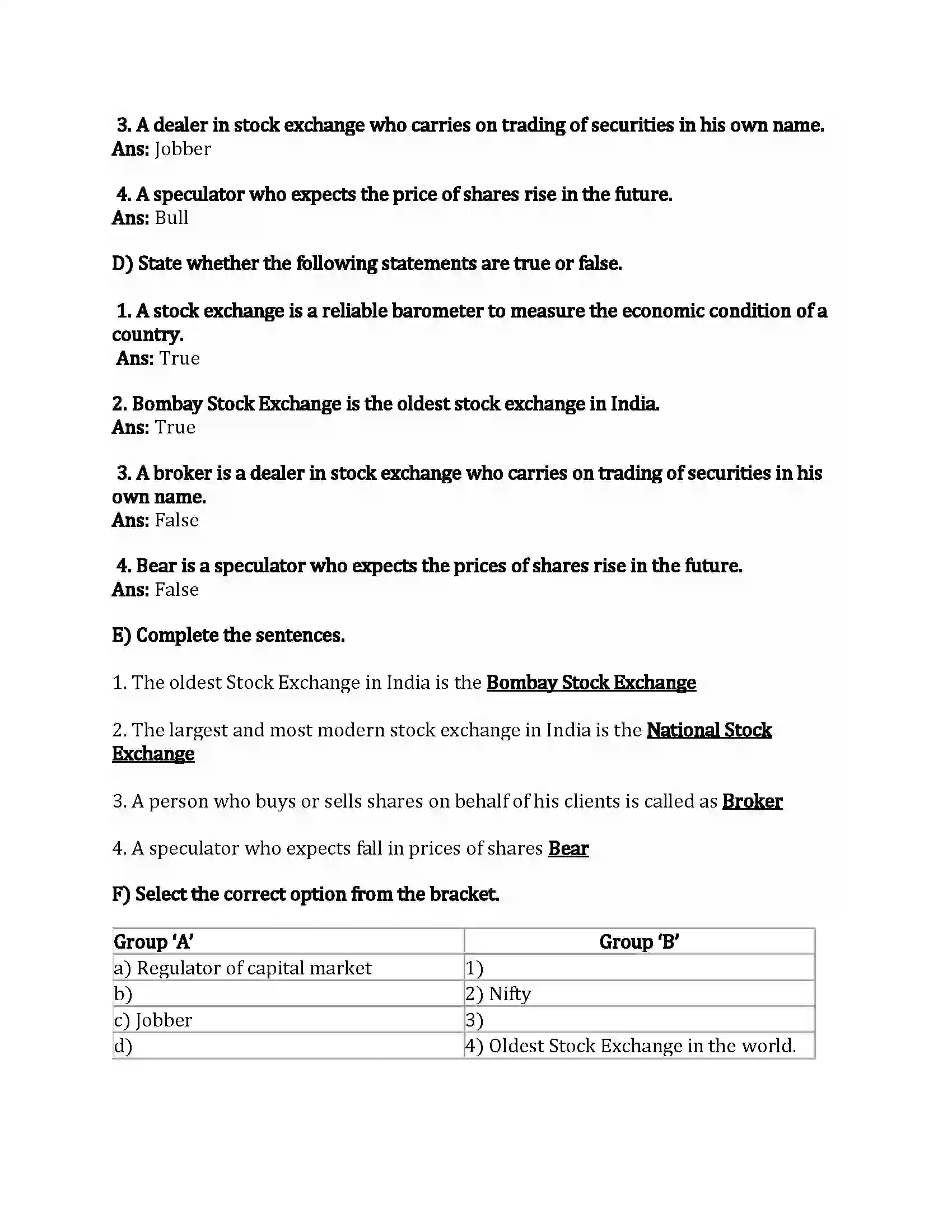Maharashtra Board Class 12th Secretarial Practice Stock Exchange Revision Note 3