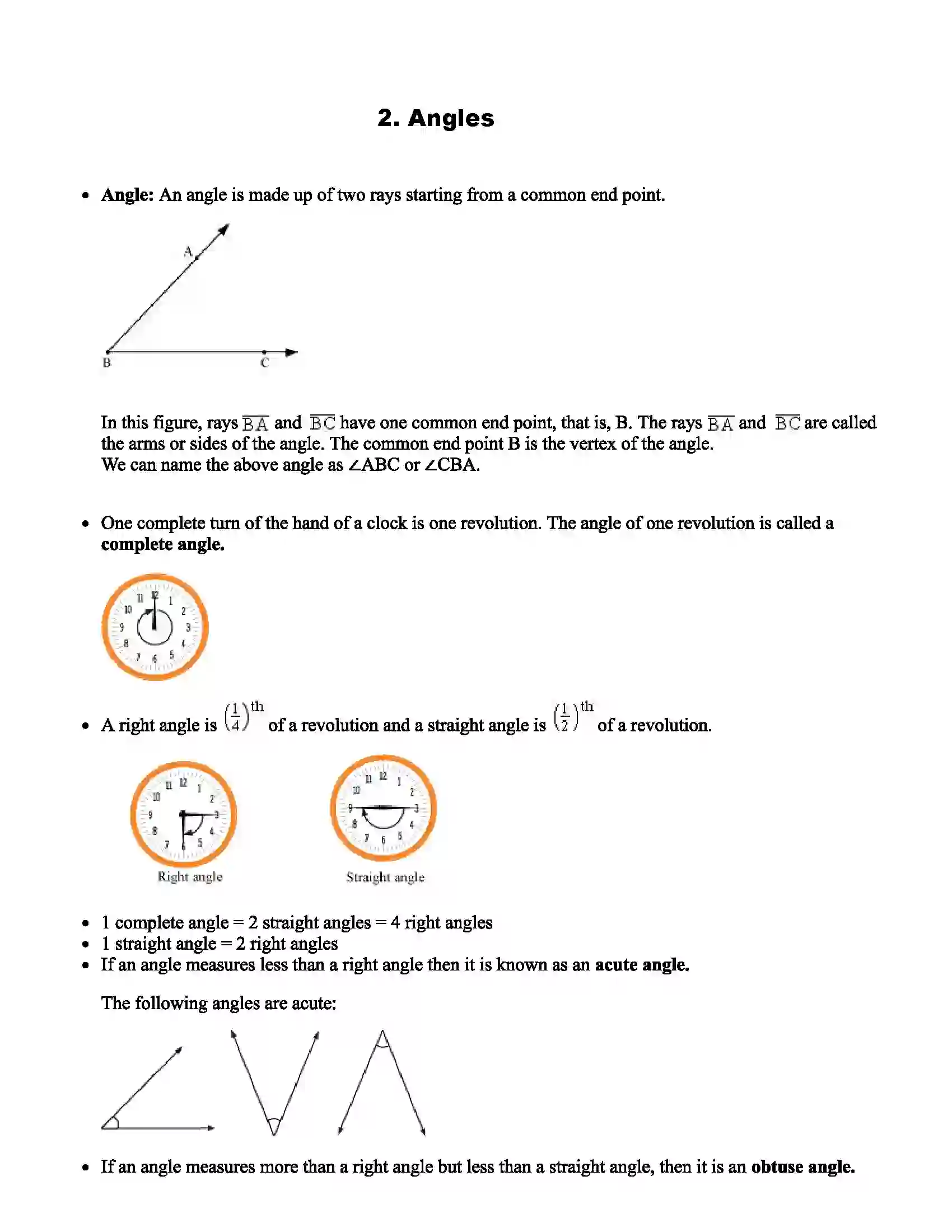 Maharashtra Board Class 6th Mathematics Angles Revision Note 1