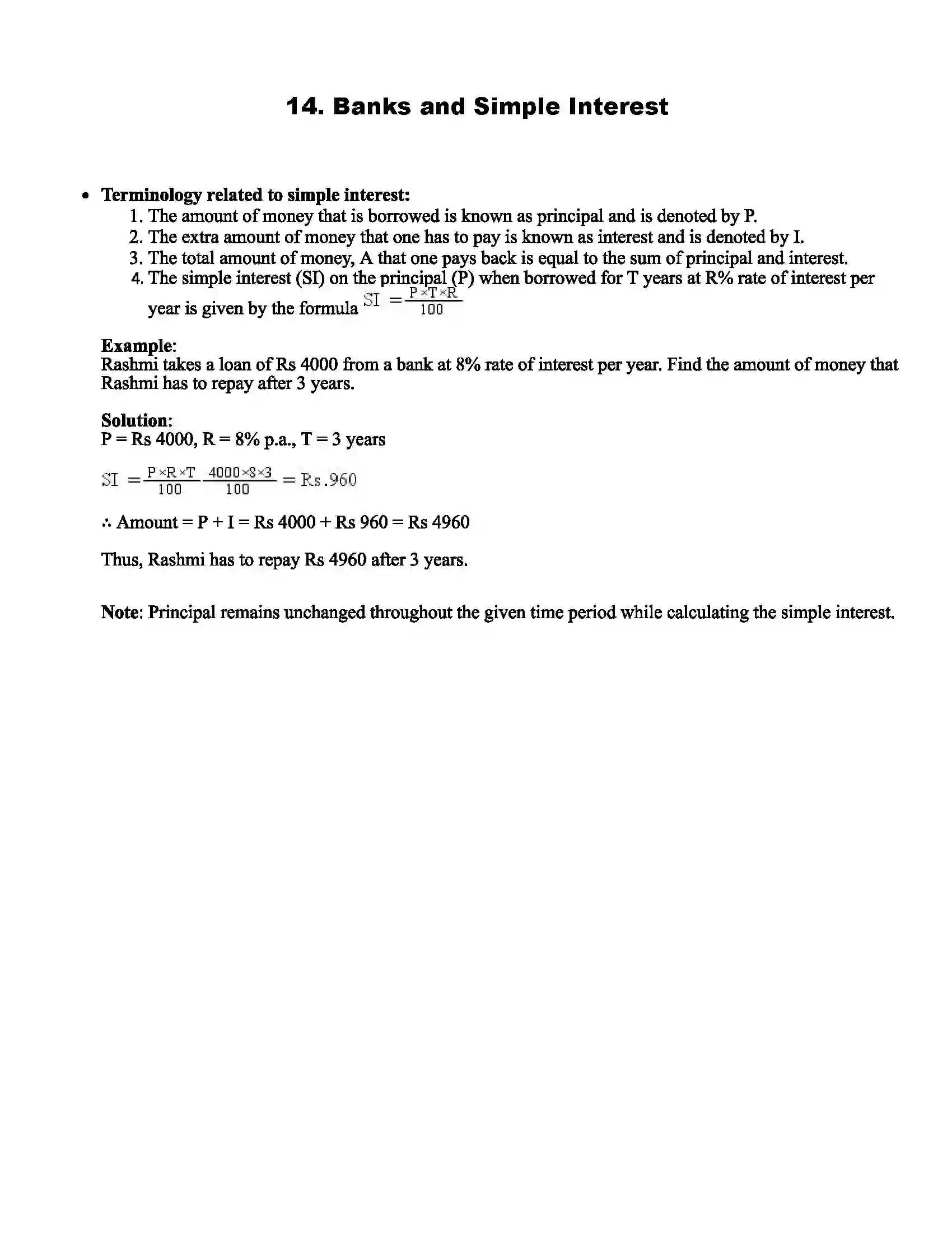 Maharashtra Board Class 6th Mathematics Banks and Simple Interest Revision Note 1