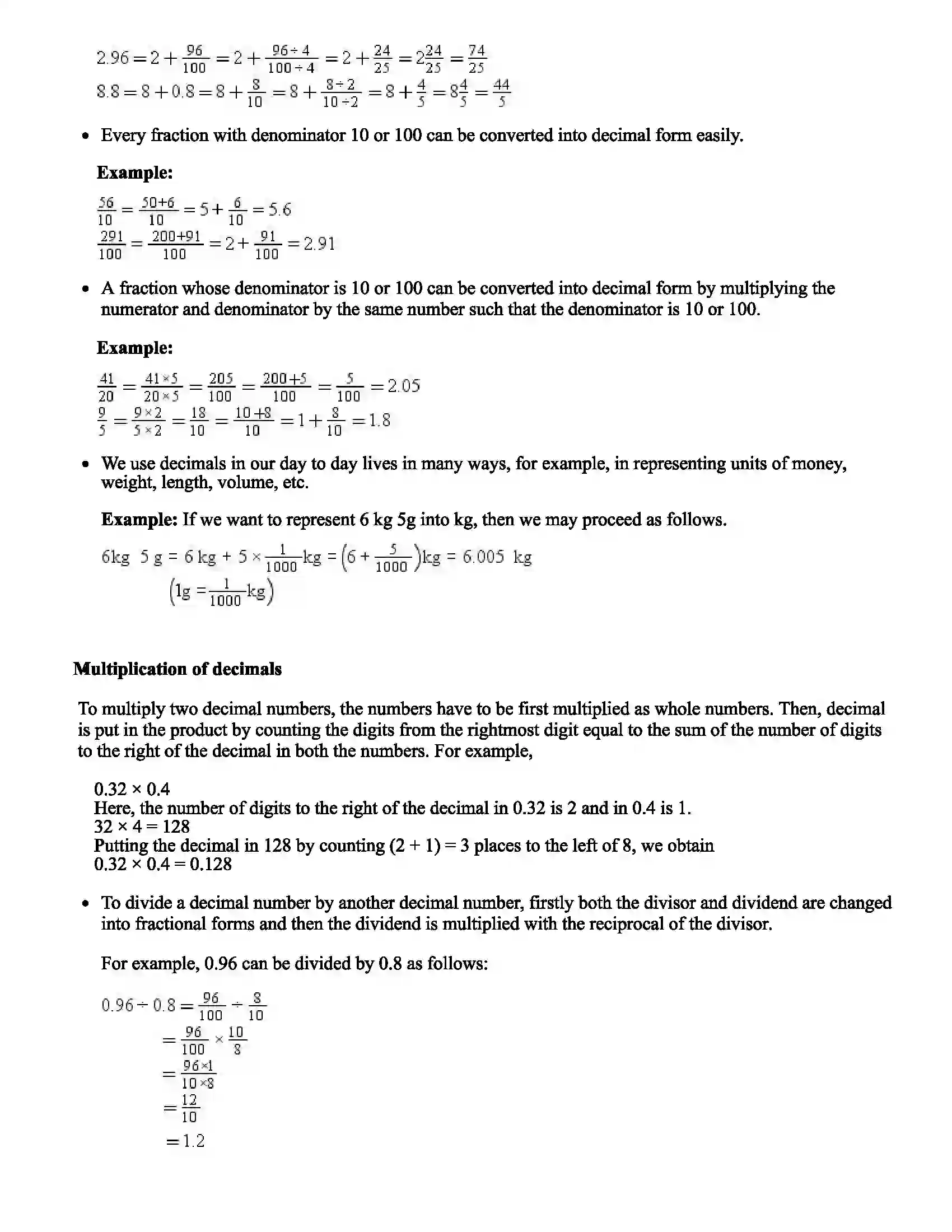 Maharashtra Board Class 6th Mathematics Decimal Fractions Revision Note 2