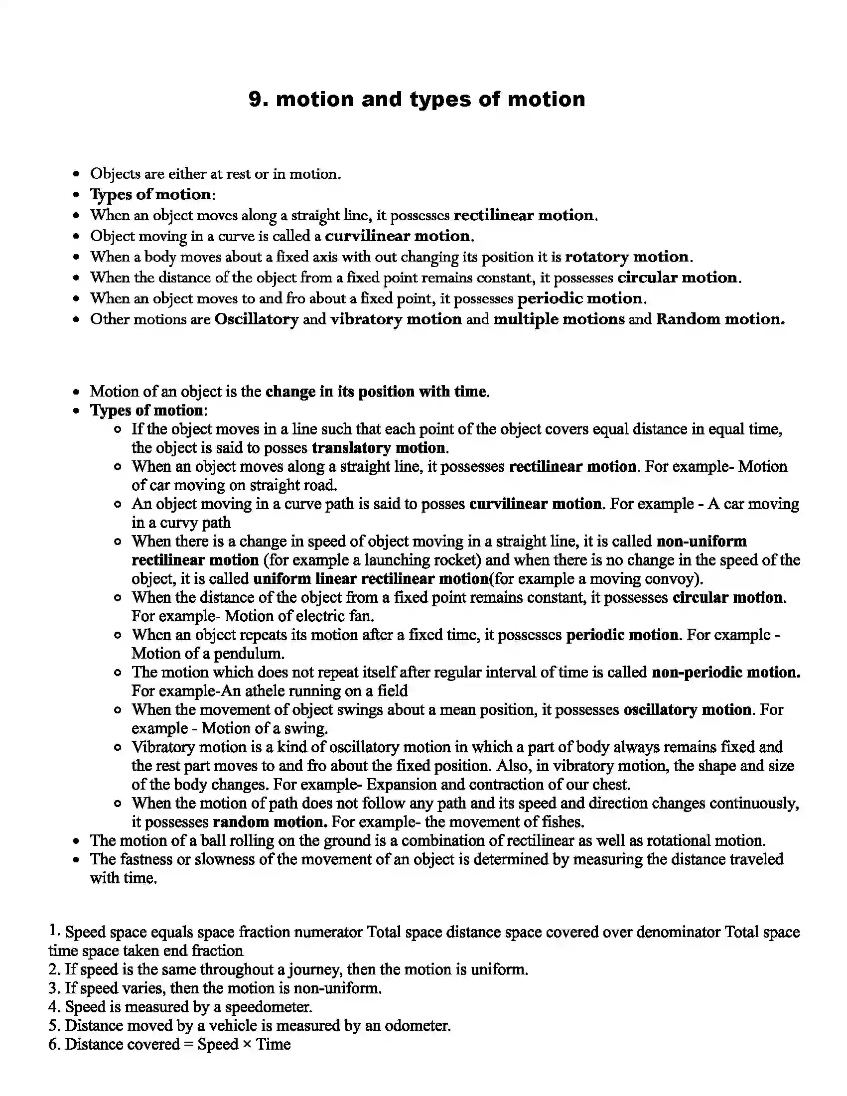 Maharashtra Board Class 6th Science Motion and types of motion Revision Note 1