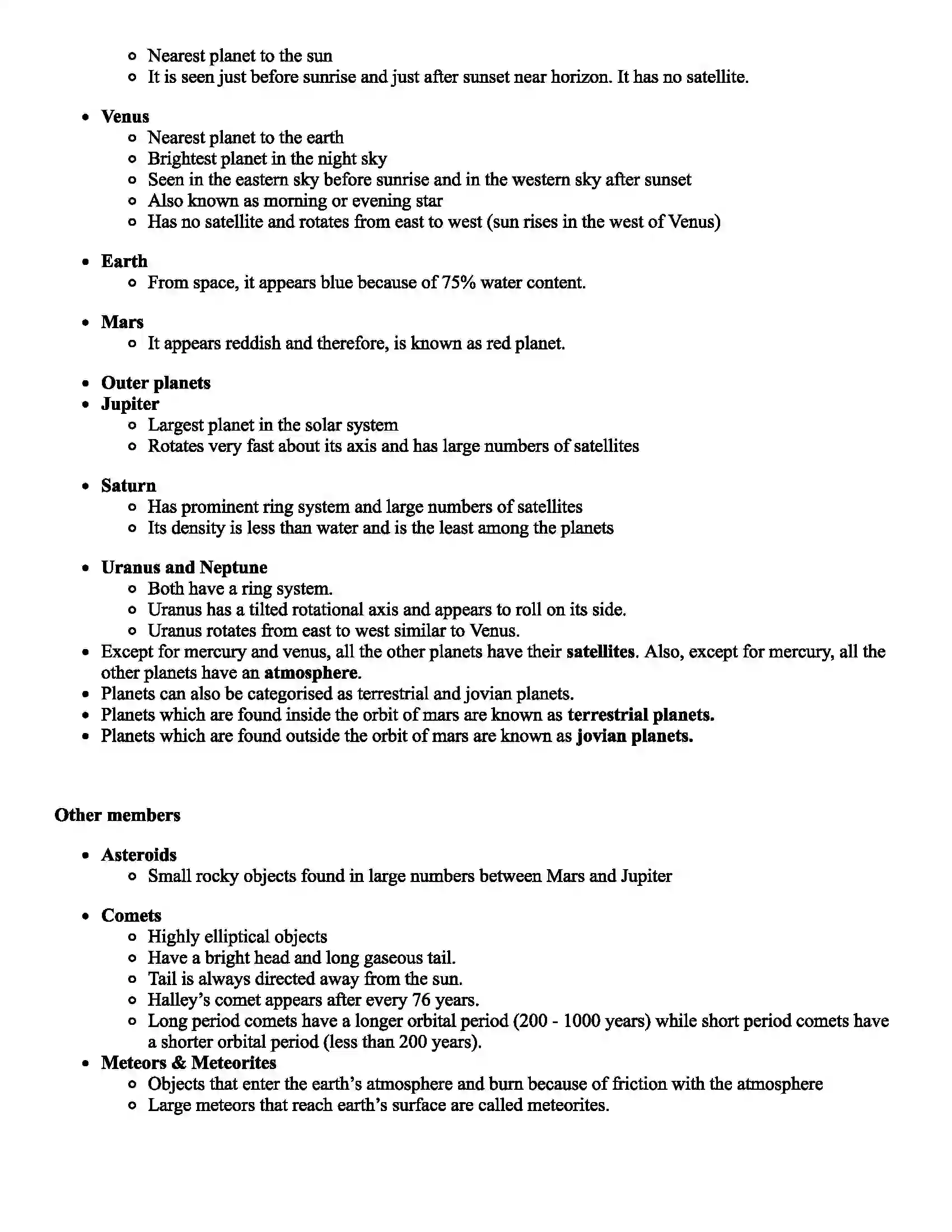 Maharashtra Board Class 6th Science The Universe Revision Note 2