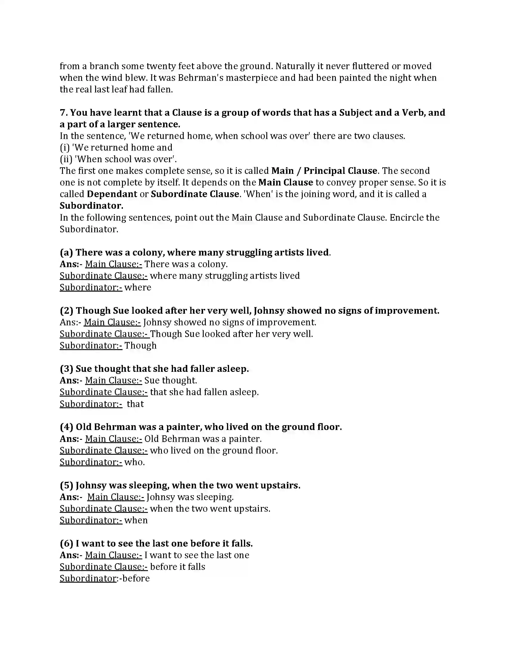 Maharashtra Board Class 8th English Bal Bharti 3.3 The Last Leaf Revision Note 5