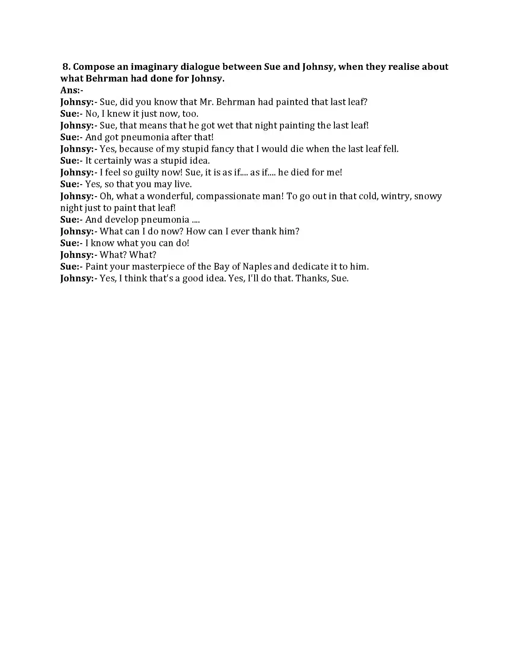Maharashtra Board Class 8th English Bal Bharti 3.3 The Last Leaf Revision Note 6