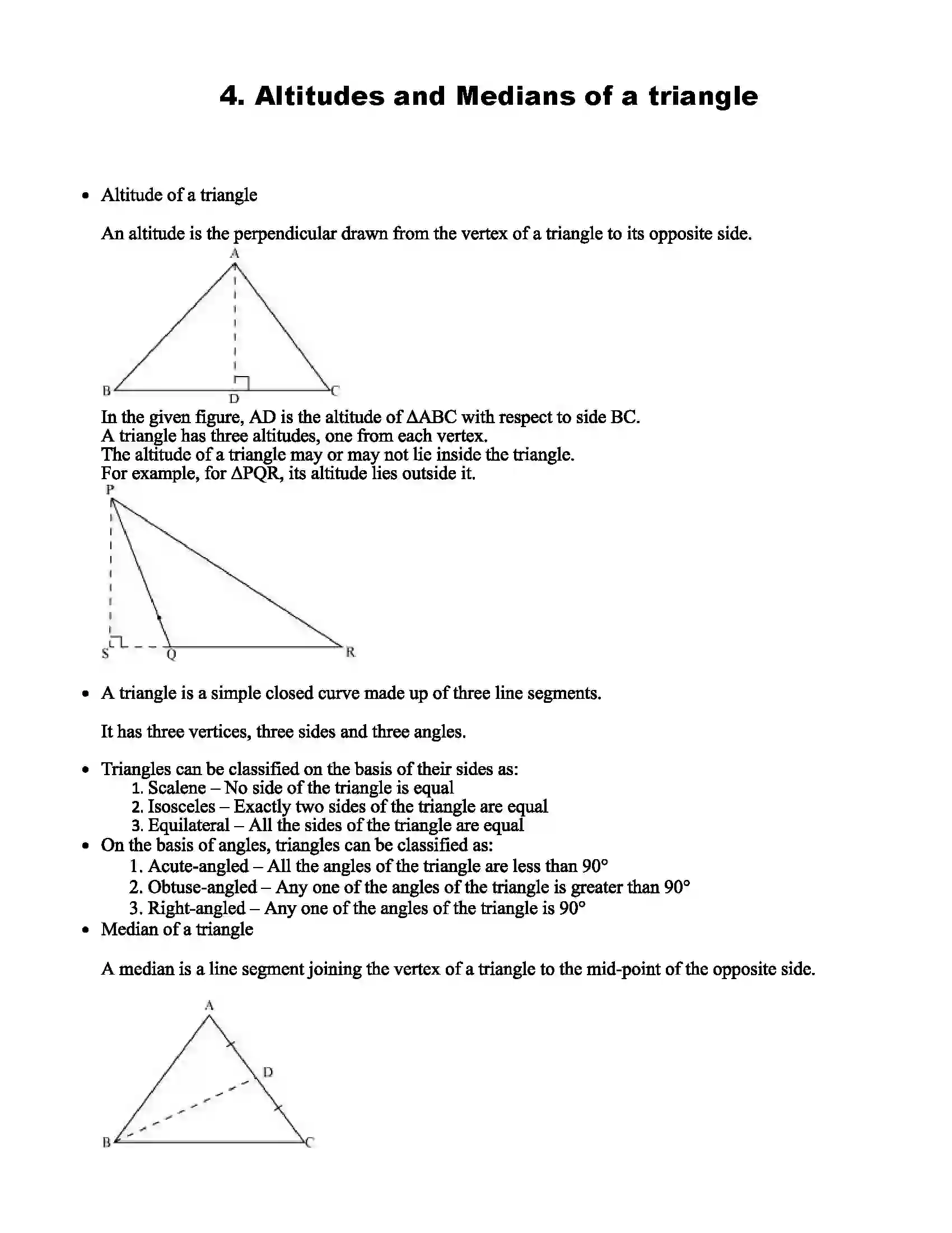 Maharashtra Board Class 8th Mathematics Altitudes and Medians of a Triangle Revision Note 1