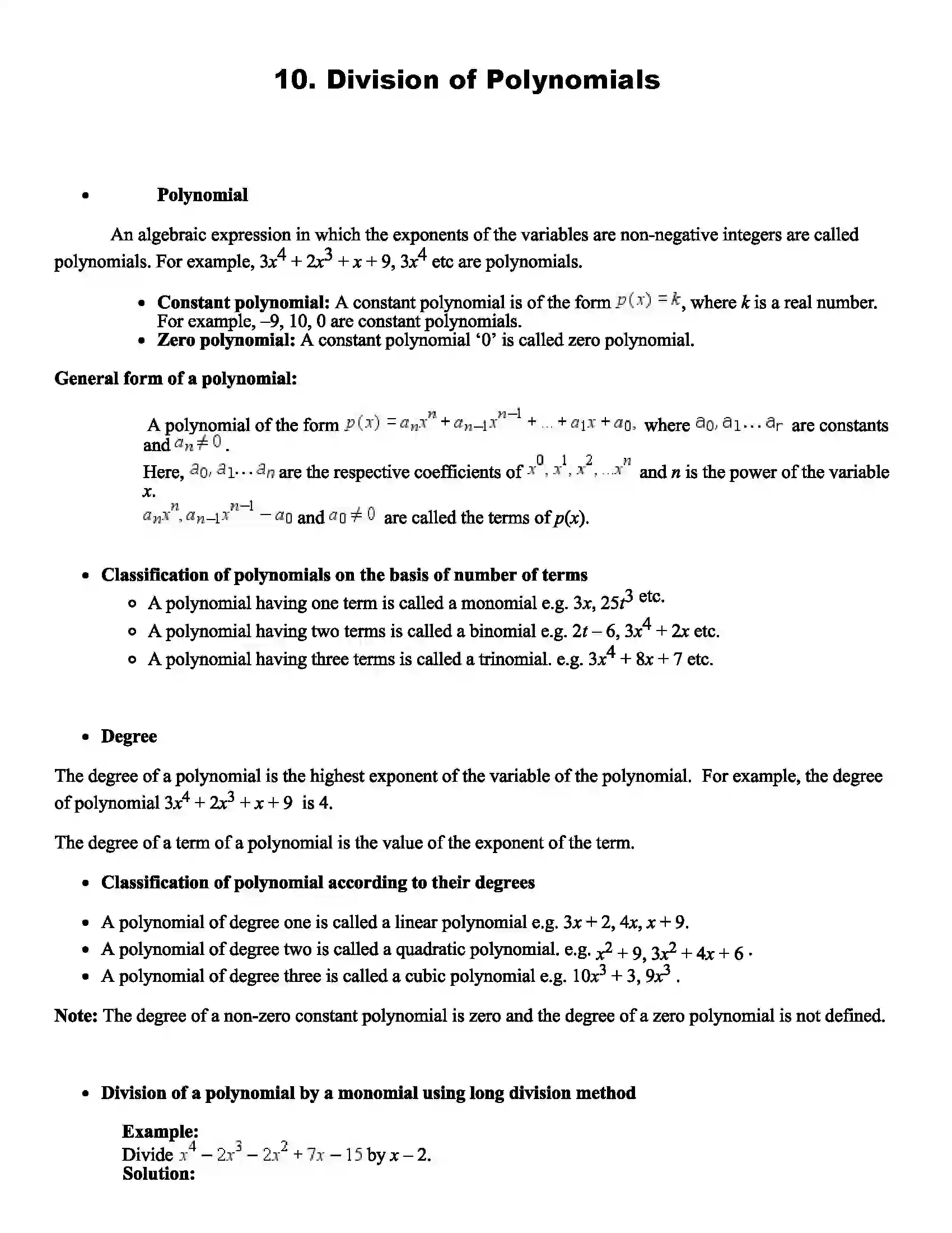 Maharashtra Board Class 8th Mathematics Division of Polynomials Revision Note 1