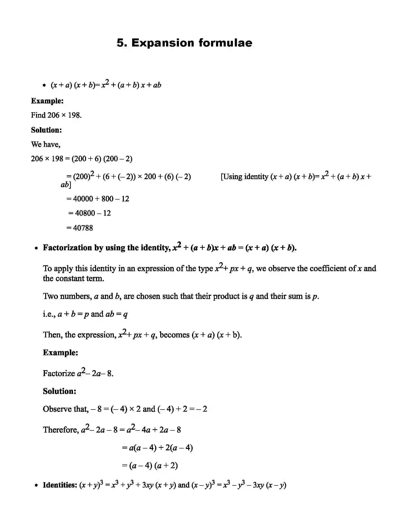 Maharashtra Board Class 8th Mathematics Expansion formulae Revision Note 1