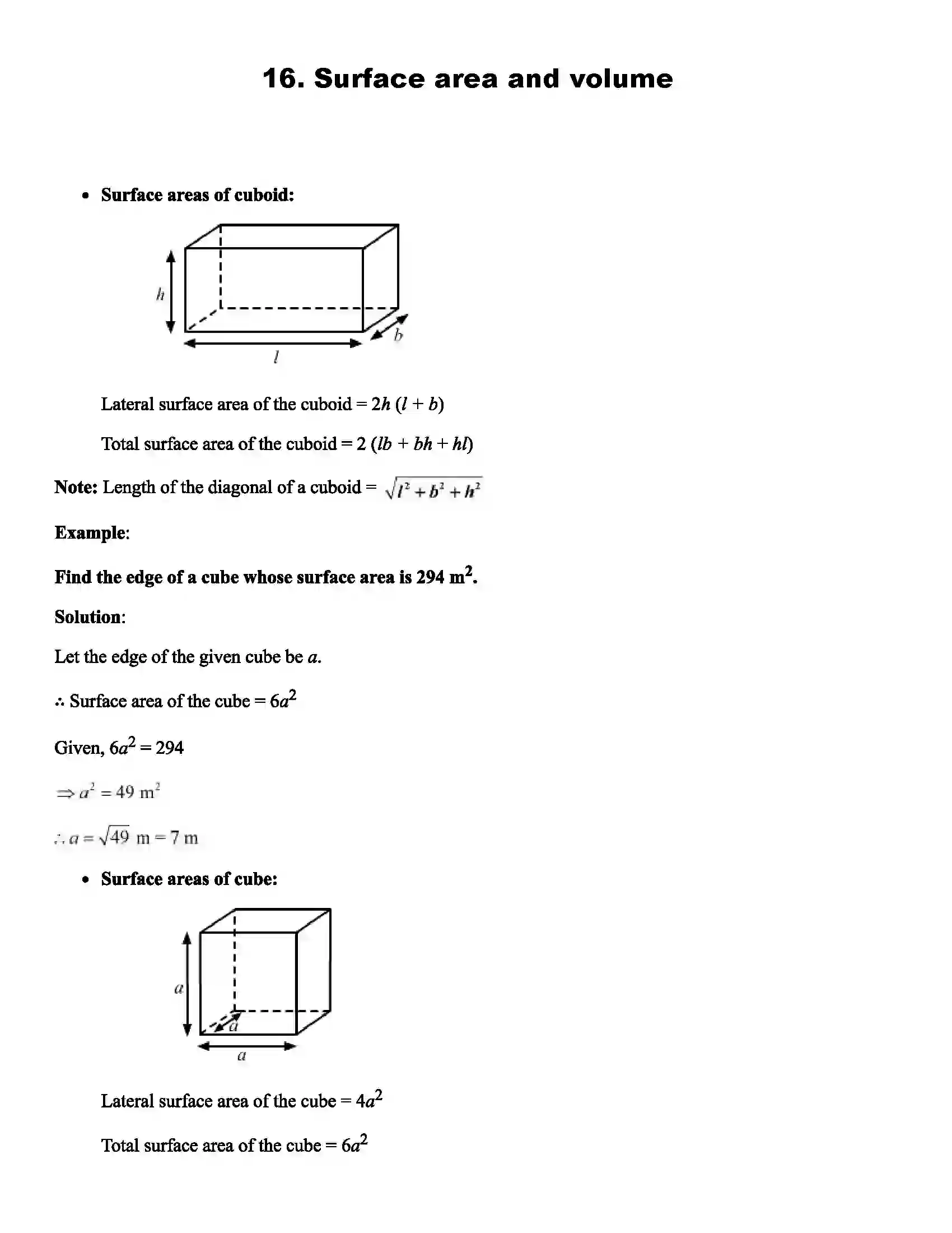Maharashtra Board Class 8th Mathematics Surface area and volume Revision Note 1