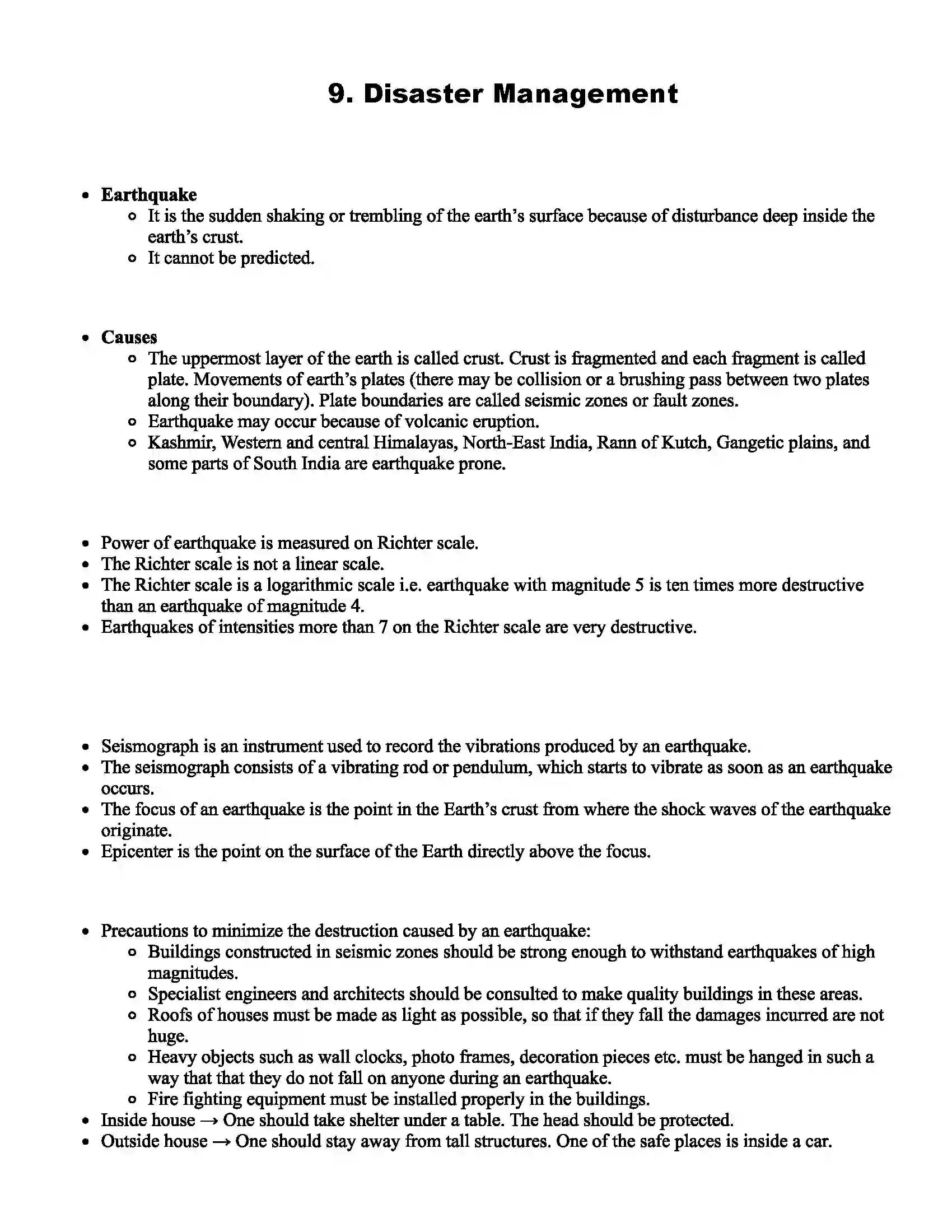 Maharashtra Board Class 8th Science Disaster Management Revision Note 1