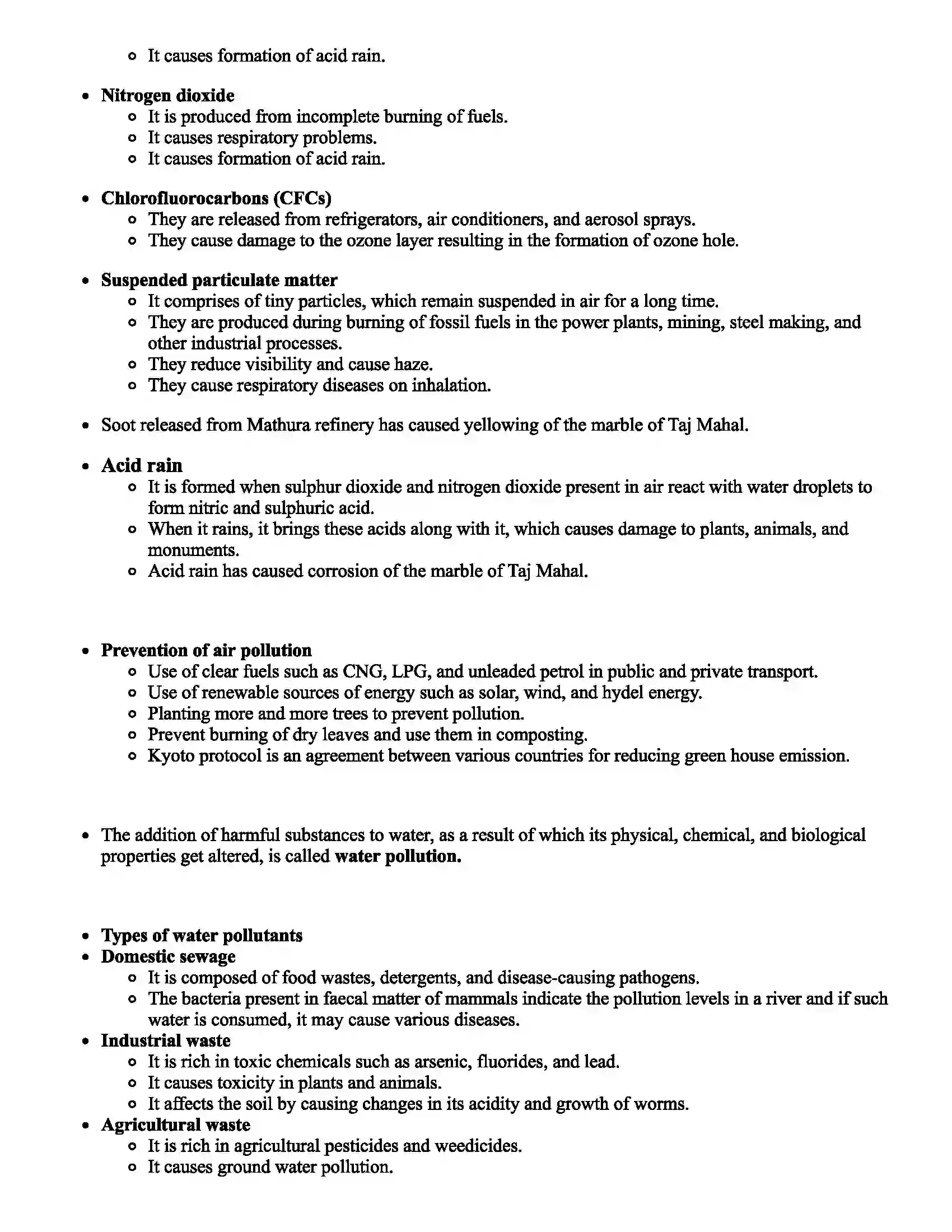 Maharashtra Board Class 8th Science Pollution Revision Note 2