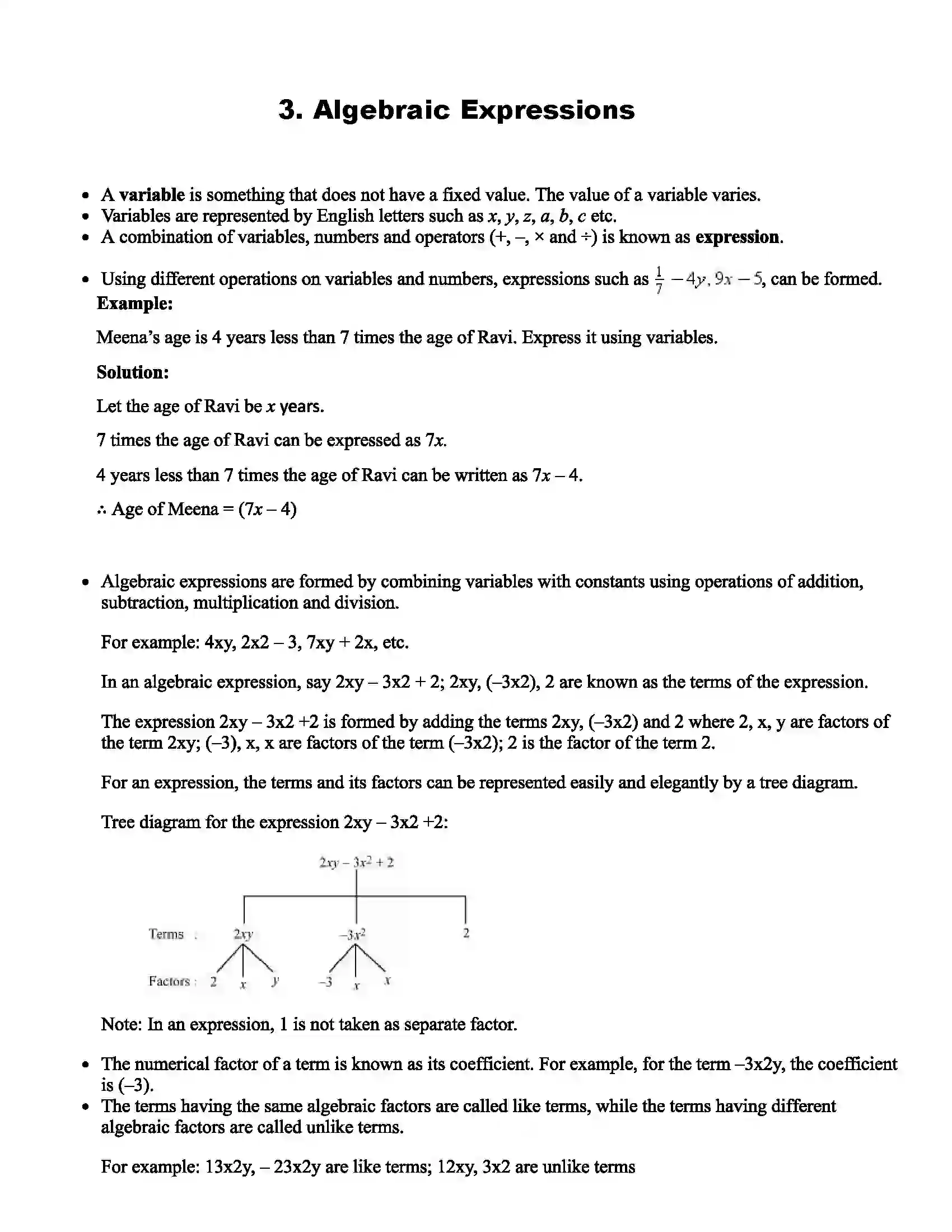 Maharashtra Board Class 9th Mathematics Algebraic Expressions Revision Note 1