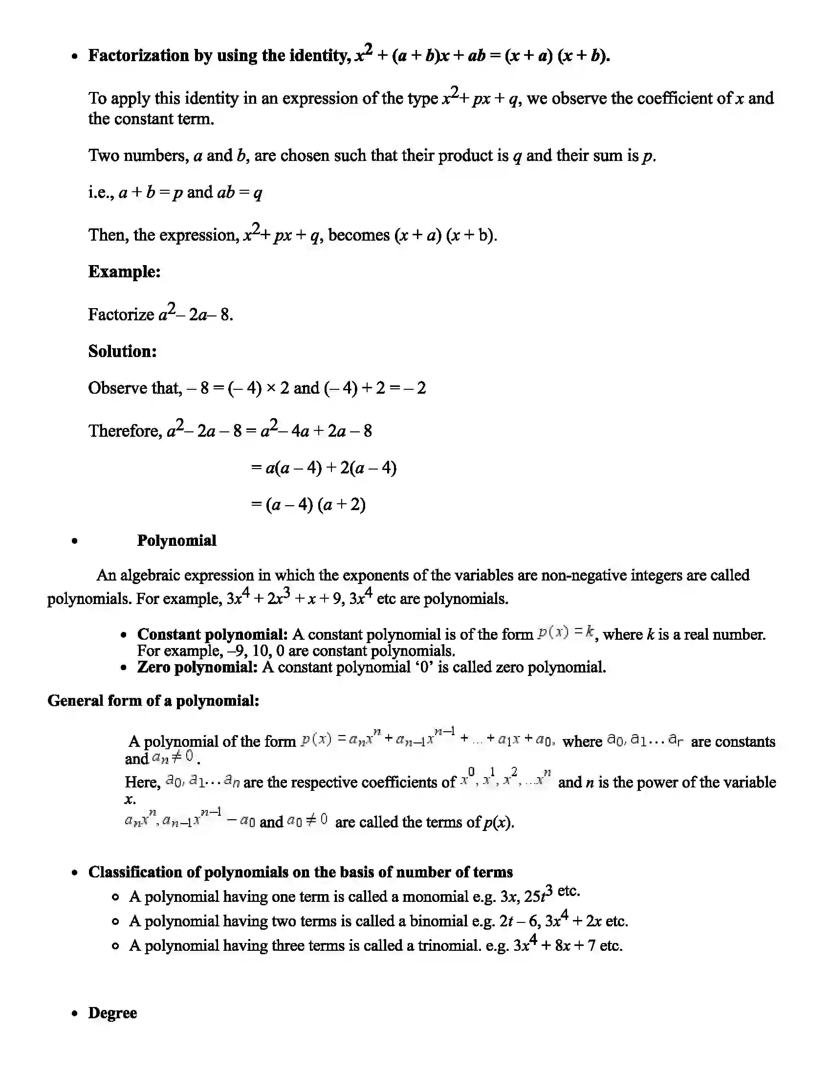 Maharashtra Board Class 9th Mathematics Algebraic Expressions Revision Note 4