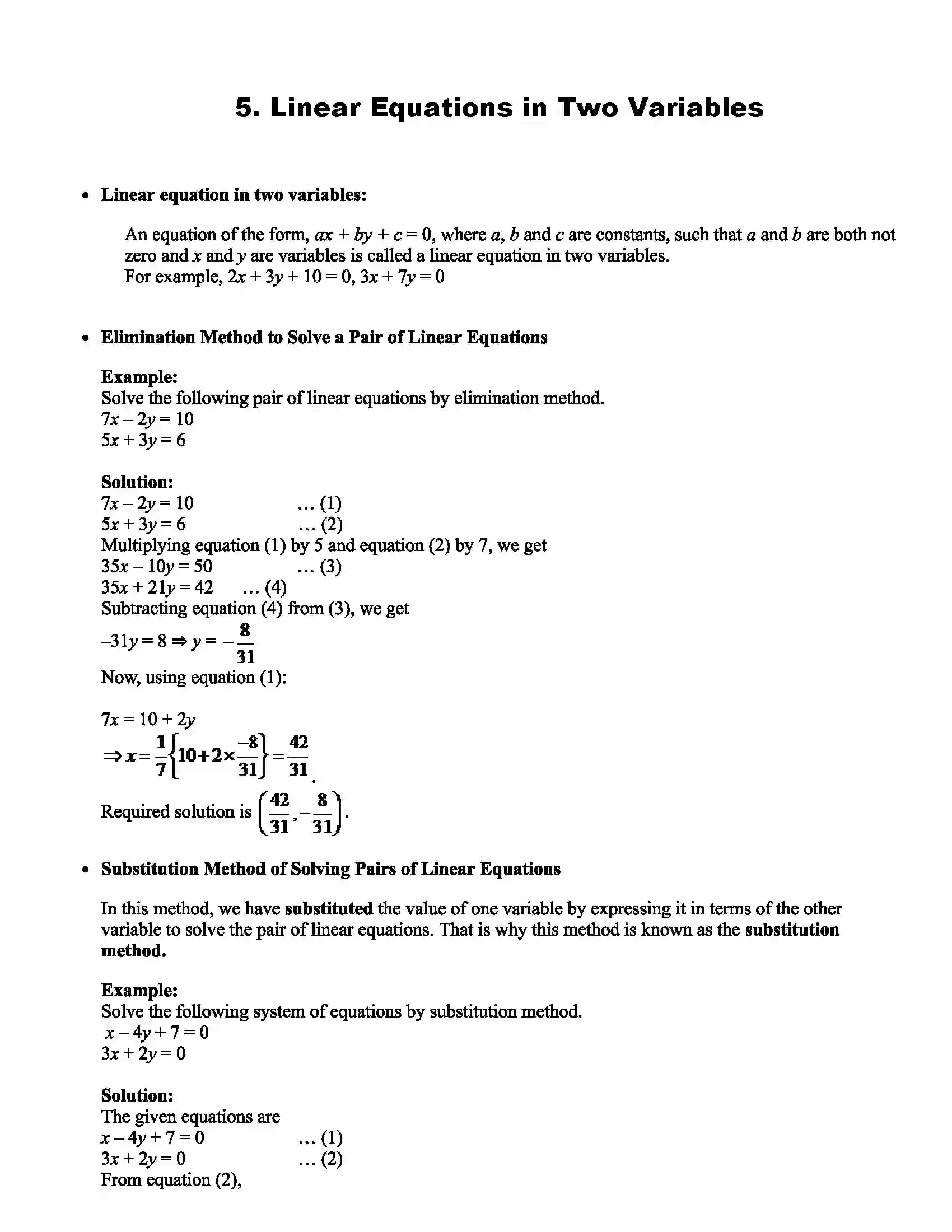 Maharashtra Board Class 9th Mathematics Linear Equations in Two Variables Revision Note 1