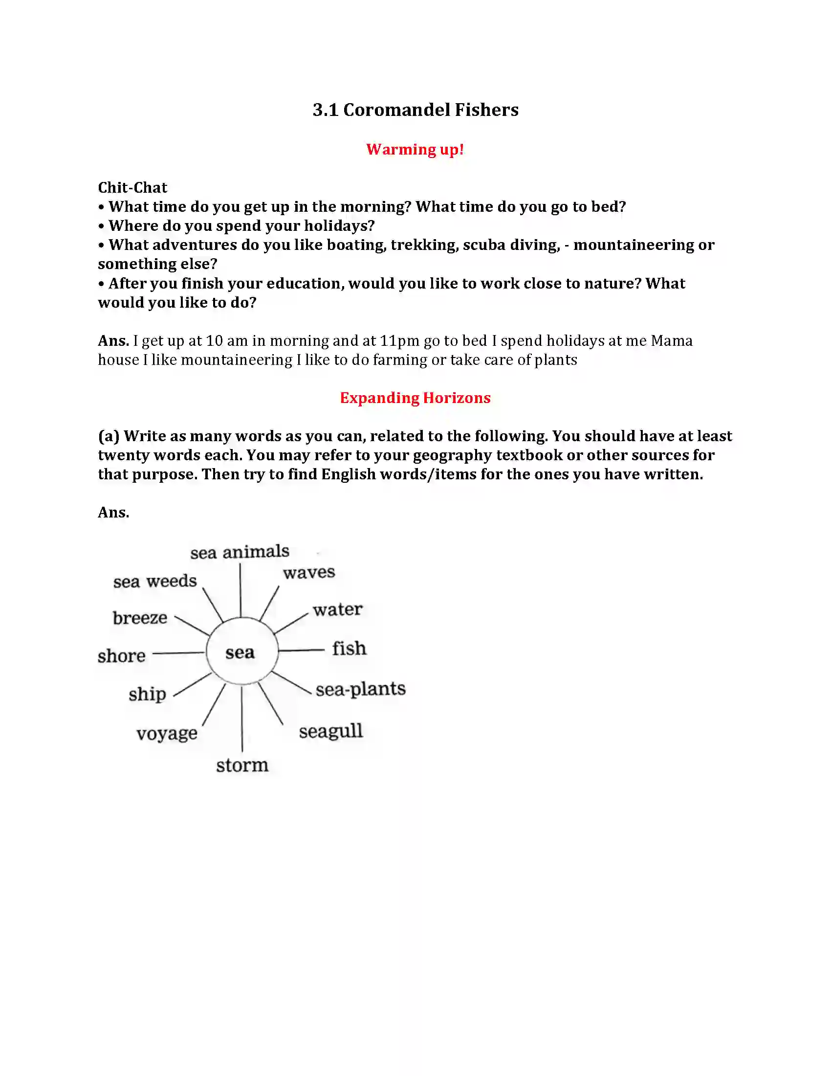 Maharashtra Board Class 9th My English Course Book 3.1 Coromandel Fishers Revision Note 1