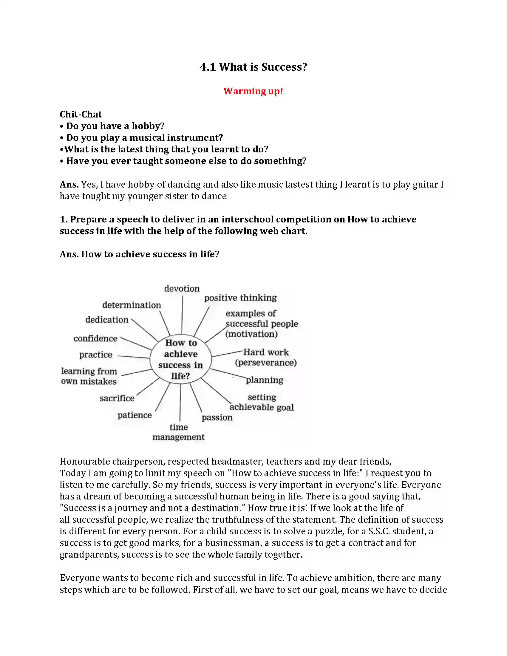 Maharashtra Board Class 9th My English Course Book 4.1 What is Success Revision Note 1