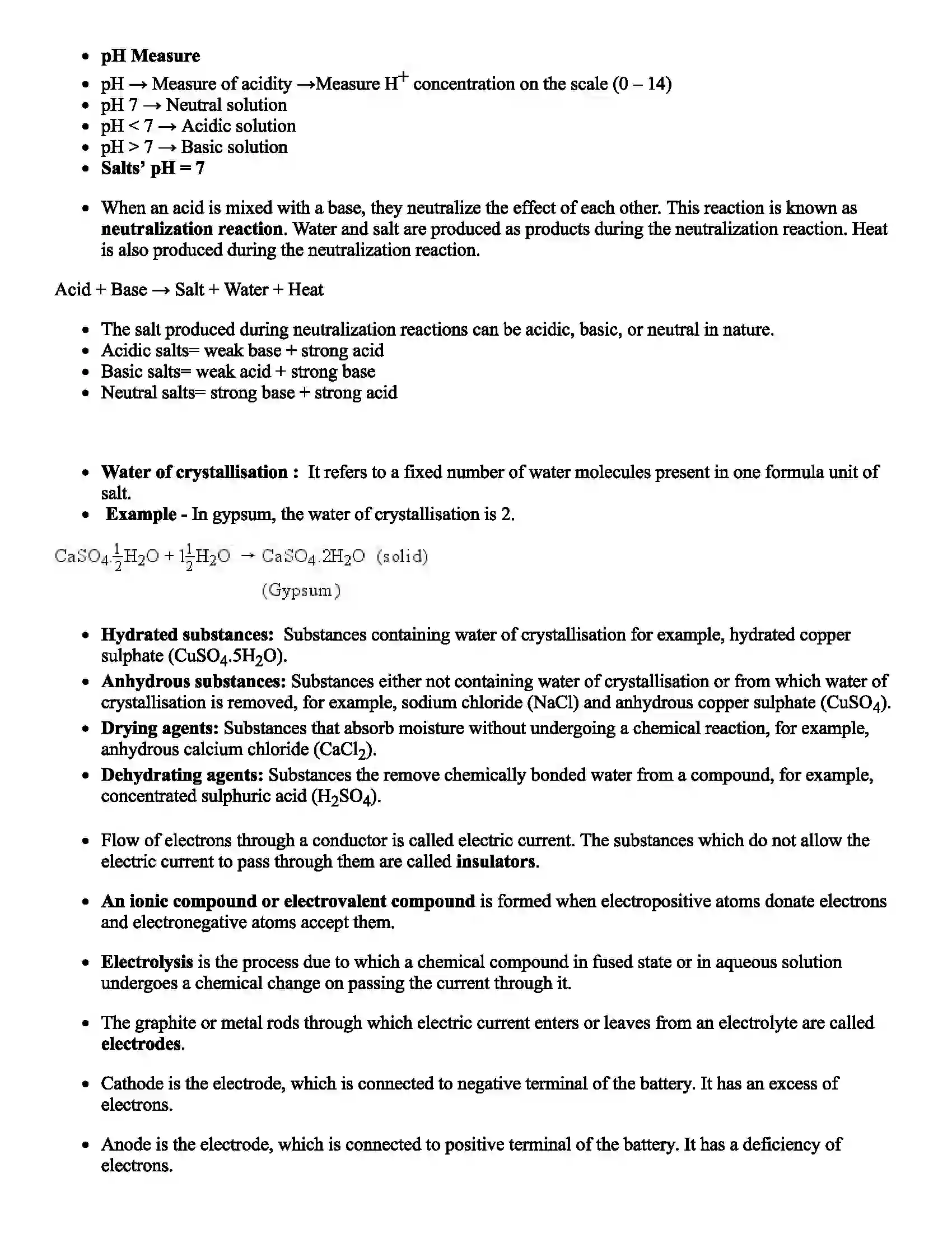 Maharashtra Board Class 9th Science Acids, Bases and Salts Revision Note 2