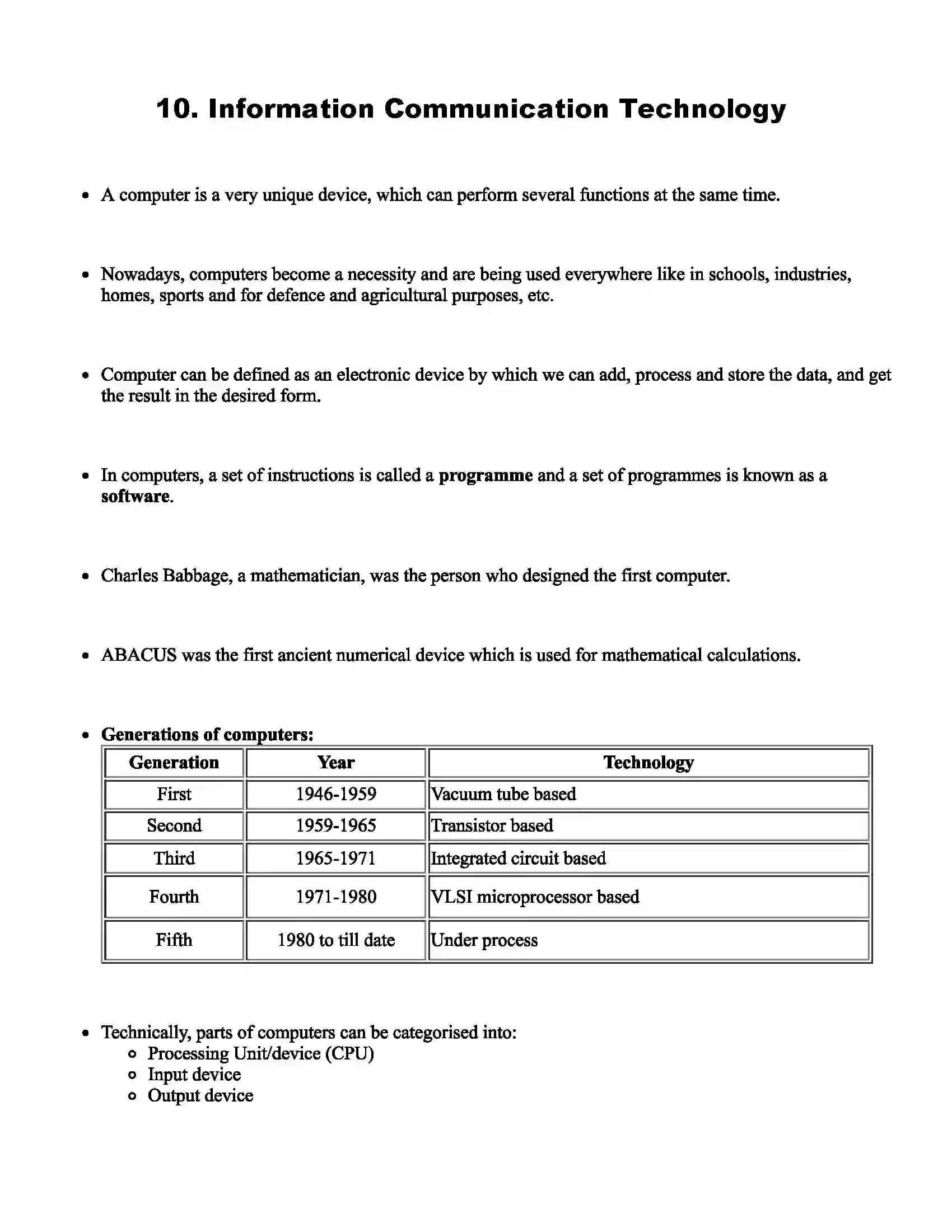 Maharashtra Board Class 9th Science Information Communication Technology Revision Note 1