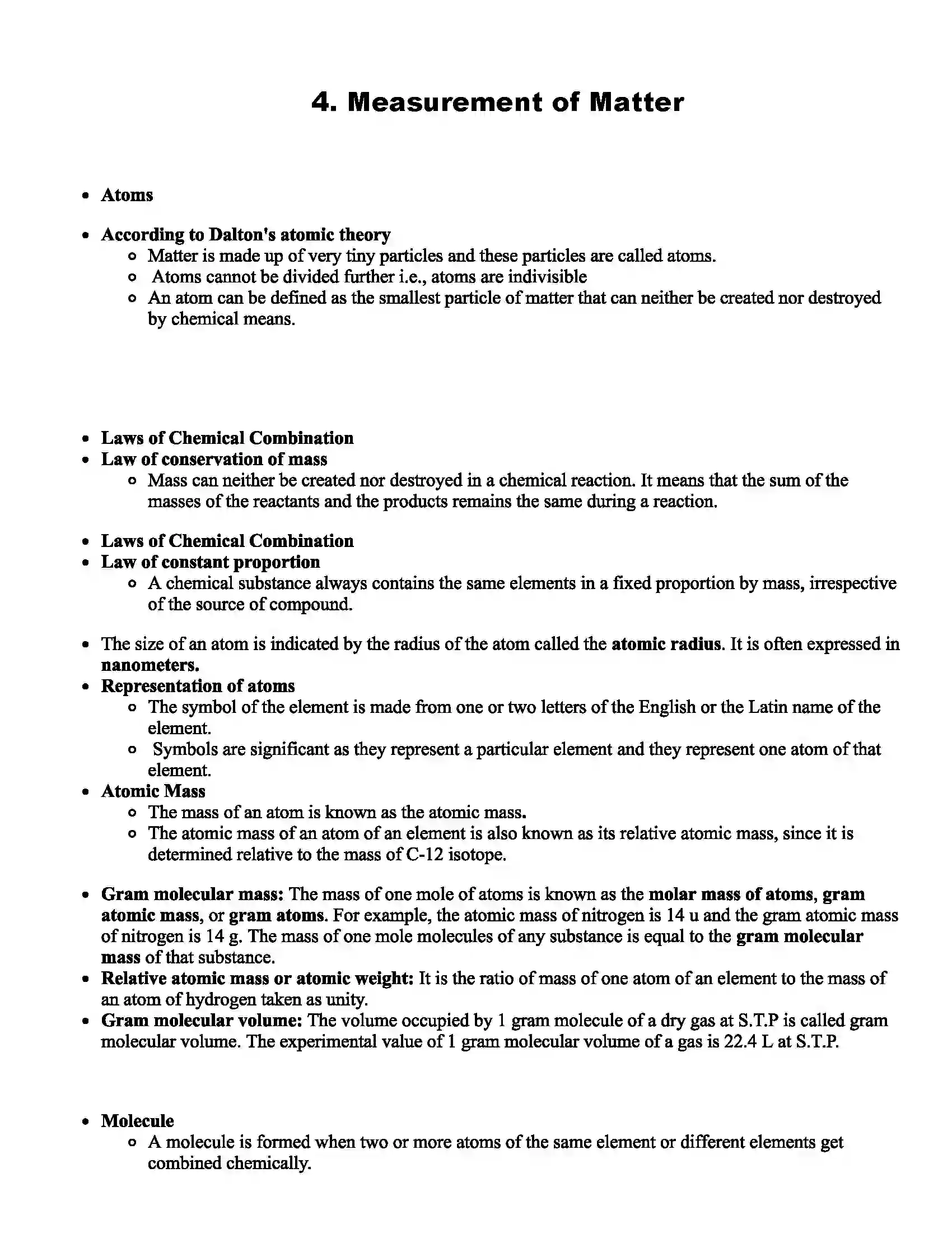 Maharashtra Board Class 9th Science Measurement of Matter Revision Note 1