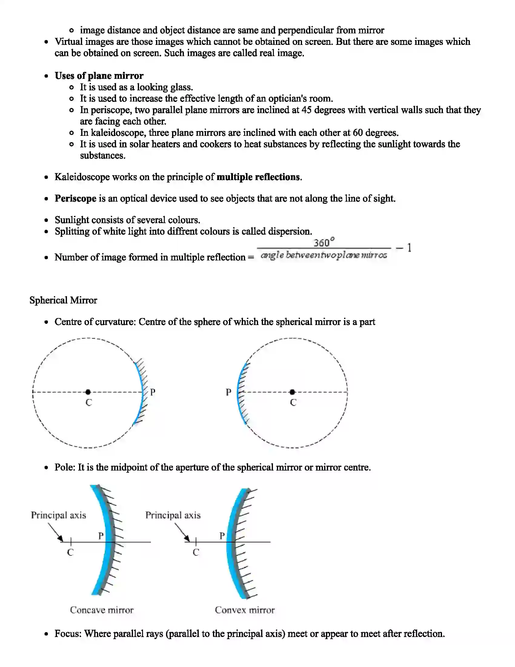 Maharashtra Board Class 9th Science Reflection of Light Revision Note 2