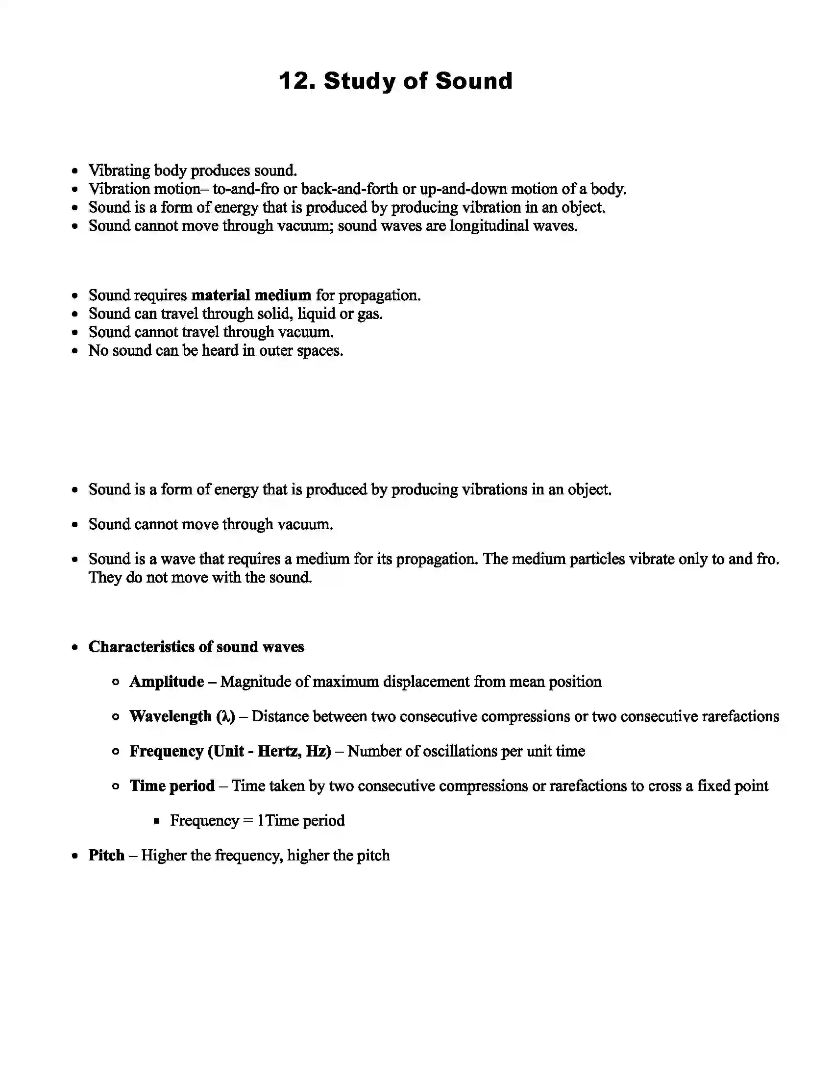 Maharashtra Board Class 9th Science Study of Sound Revision Note 1