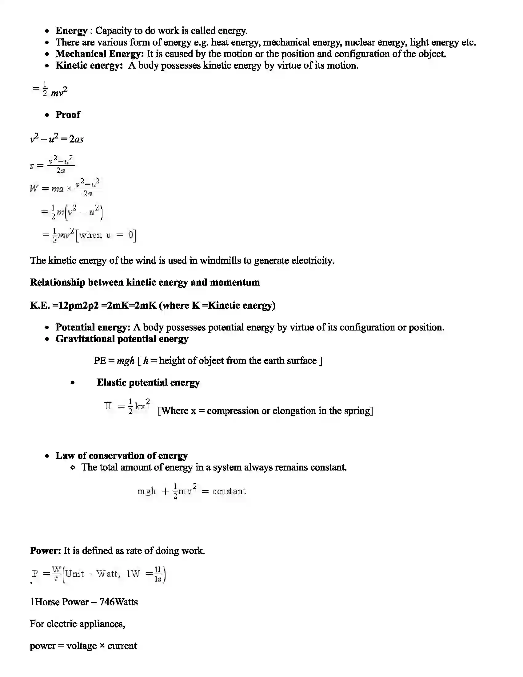 Maharashtra Board Class 9th Science Work and Energy Revision Note 2
