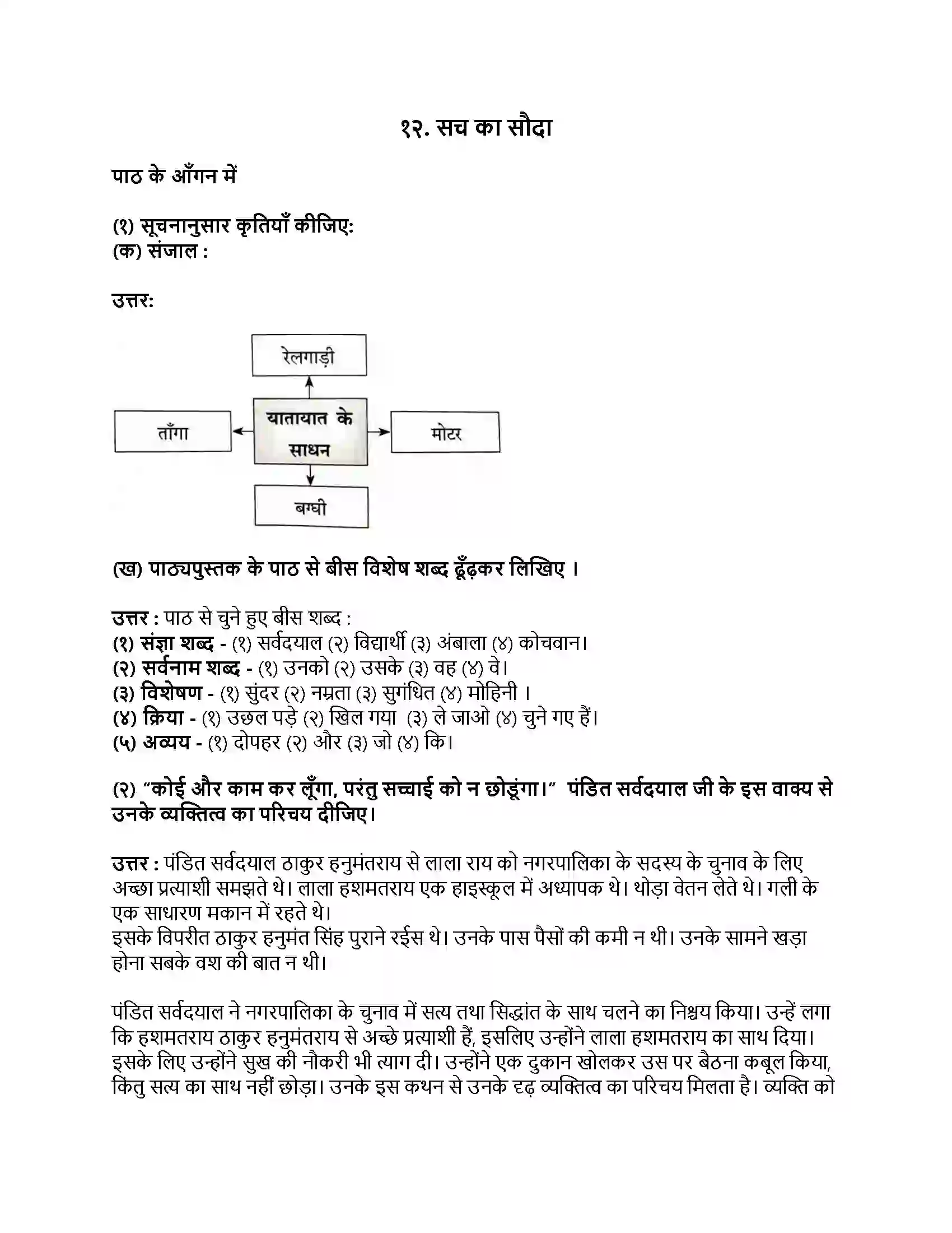 Maharashtra Board Class 9th हिंदी कुमारभारती (दूसरी इकाई) सच का सौदा Revision Note 1