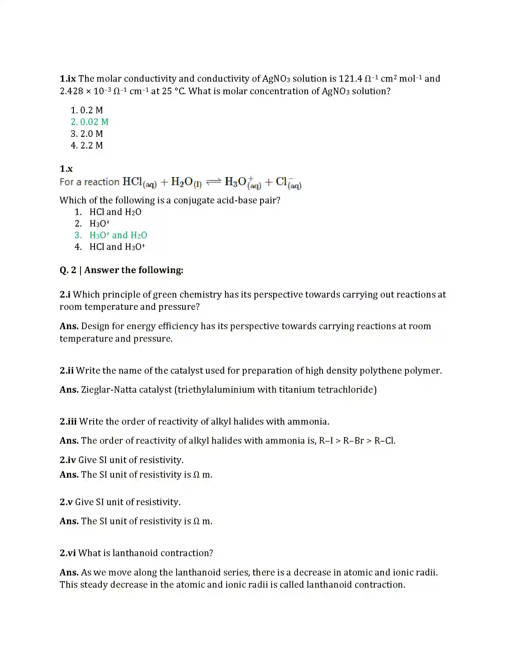Maharashtra Board Class 12th 2021 Chemistry Sample Paper 3
