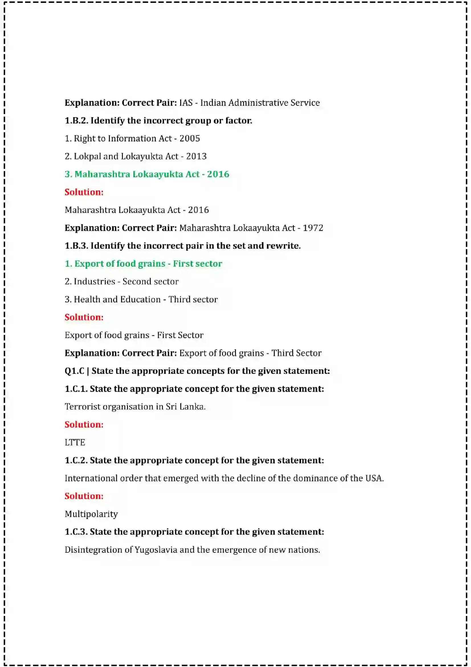 Maharashtra Board Class 12th 2025 Political Science Set - 1 - Sample Paper 3