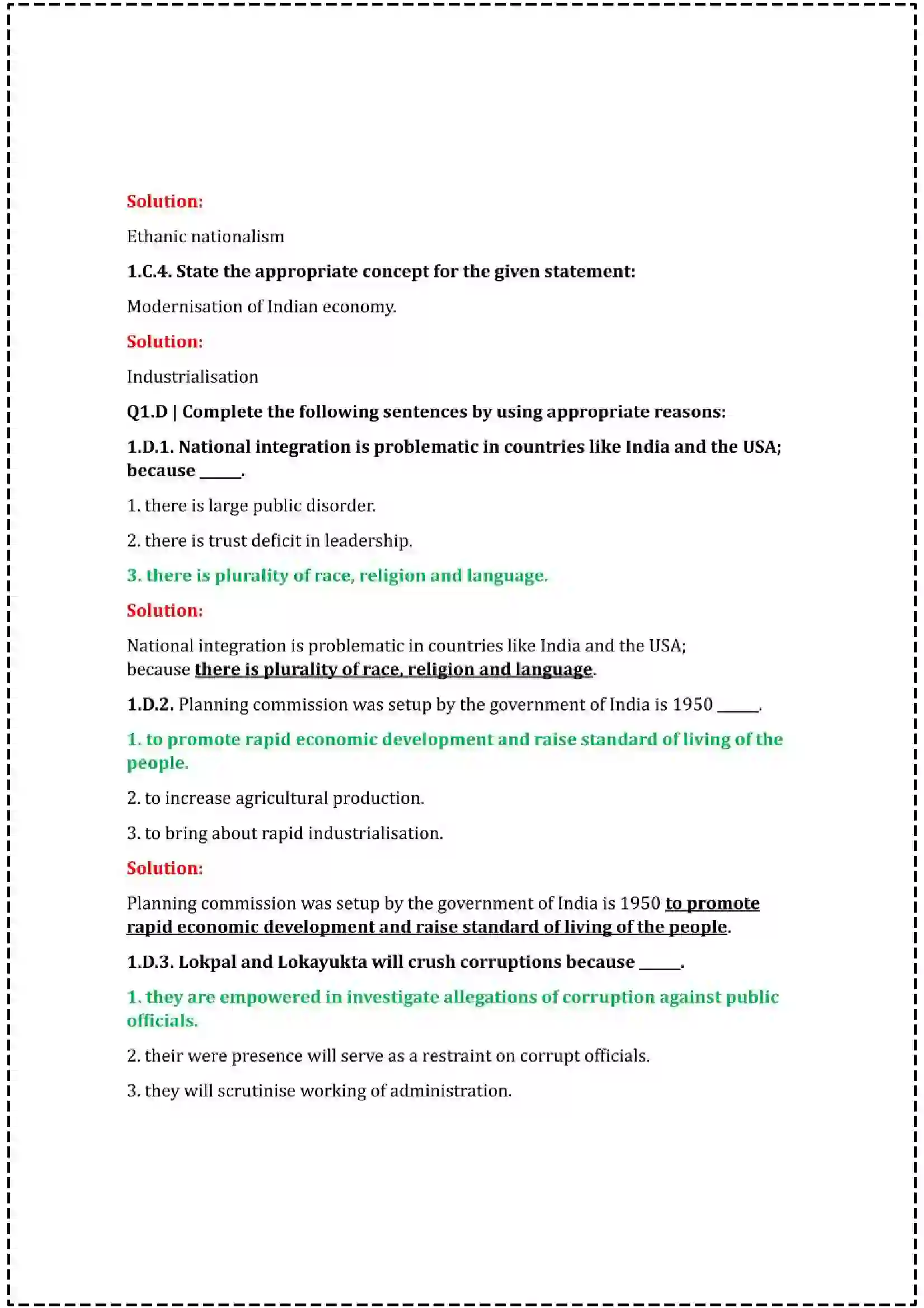 Maharashtra Board Class 12th 2025 Political Science Set - 1 - Sample Paper 4