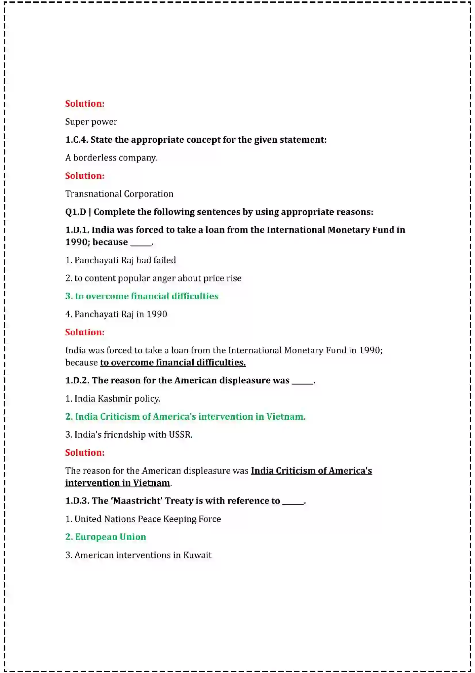 Maharashtra Board Class 12th 2025 Political Science Set - 2 - Sample Paper 4
