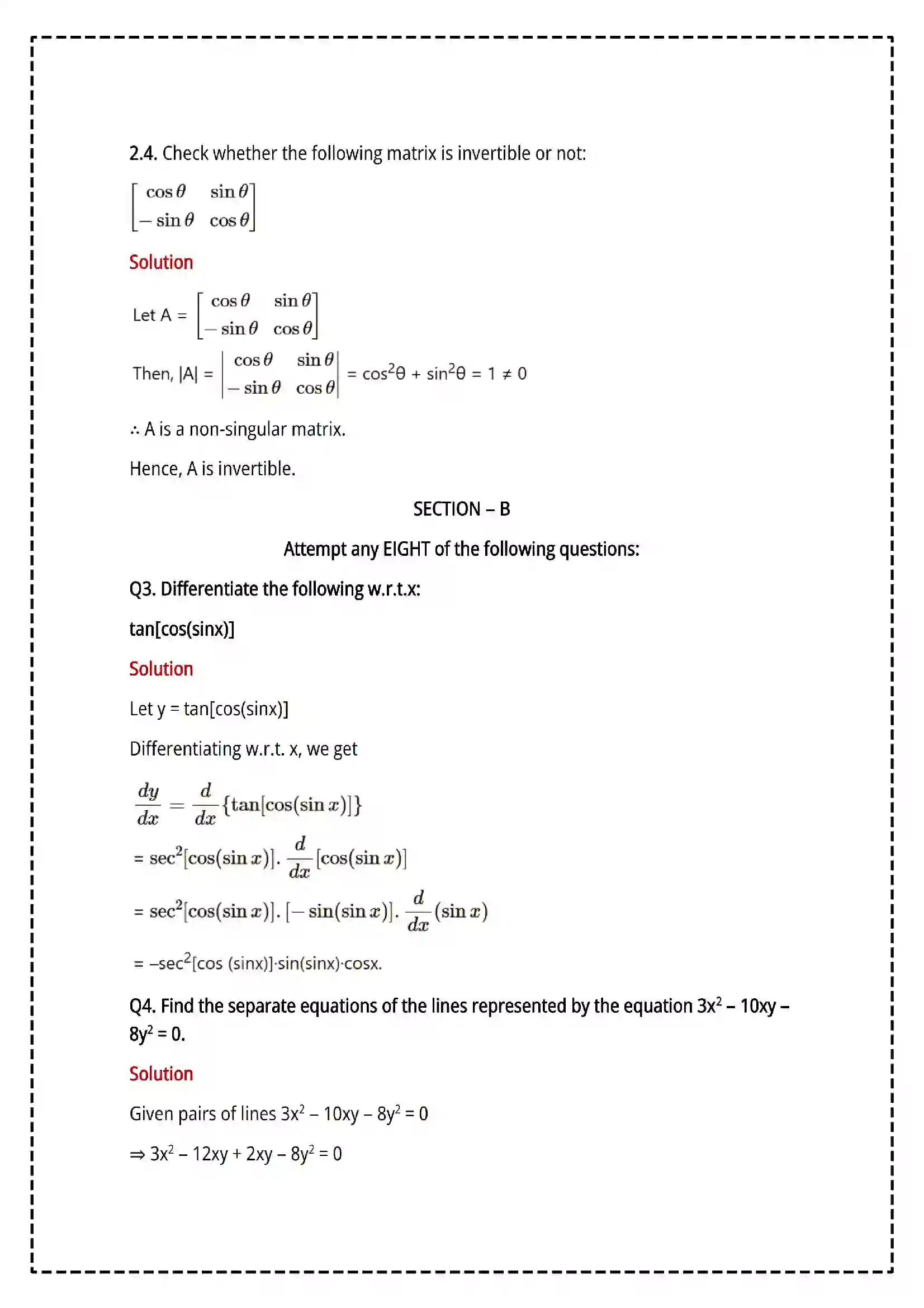 Maharashtra Board Class 12th 2025 Mathematics and Statistics Set - 2 - Sample Paper 8
