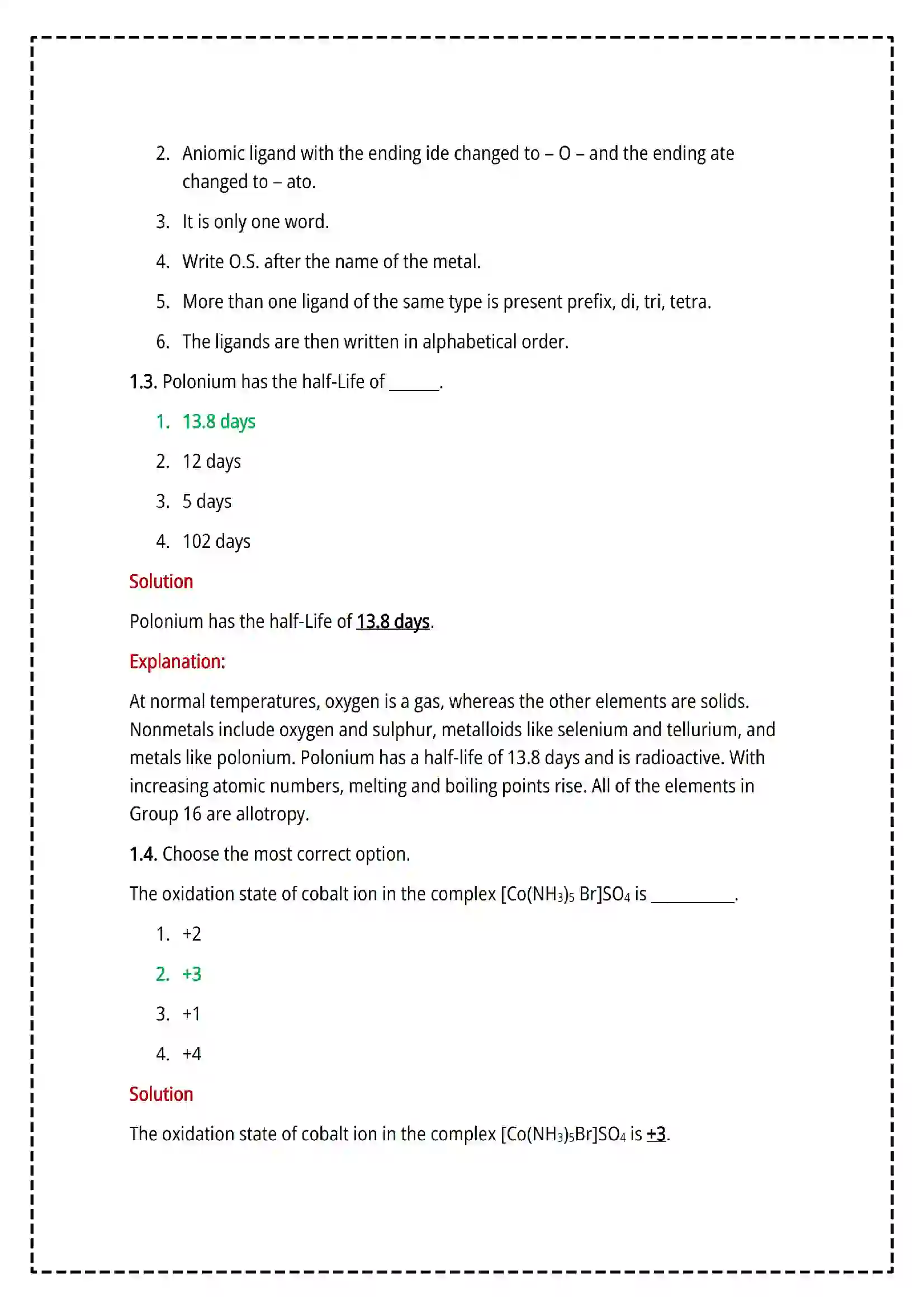 Maharashtra Board Class 12th 2025 Chemistry Set- 1 - Sample Paper 3