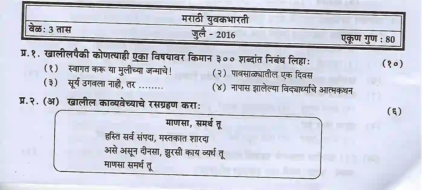 Maharashtra Board Class 12th 2025 Marathi Sample Paper 1