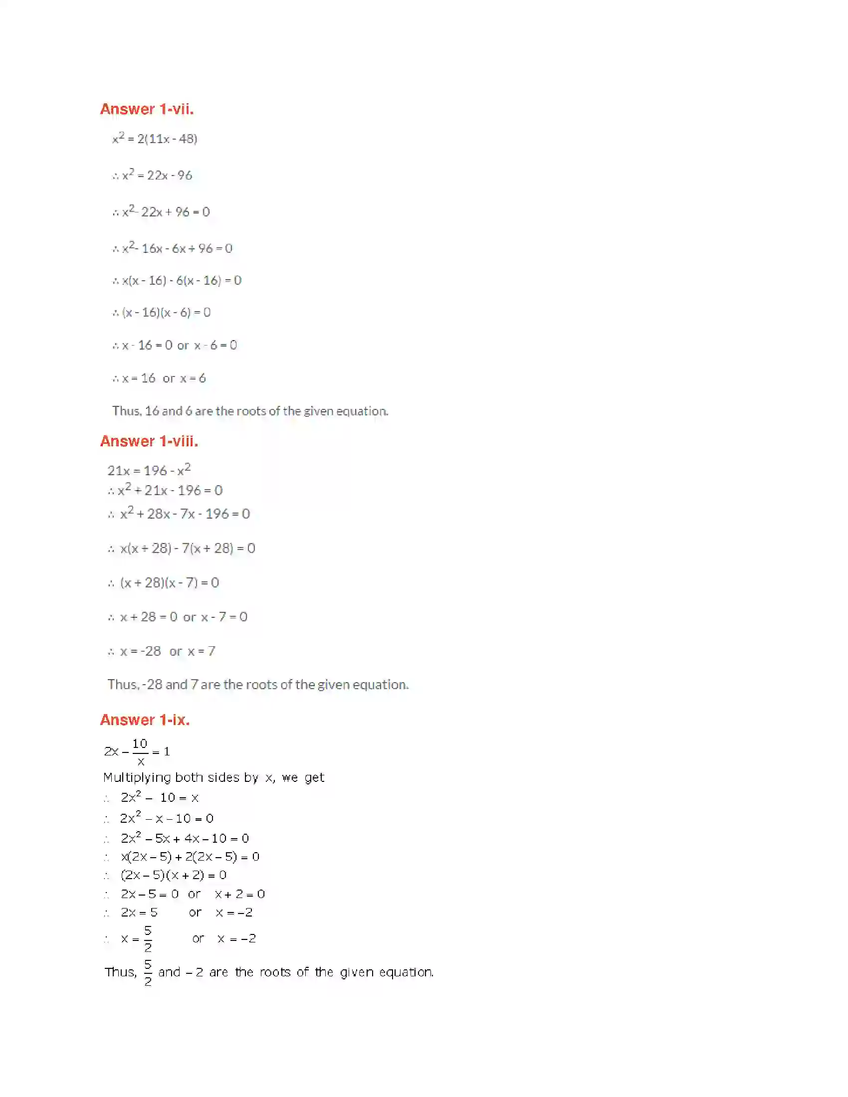 Maharashtra Board Class 10th Algebra - English Medium Quadratic Equations Solution 12