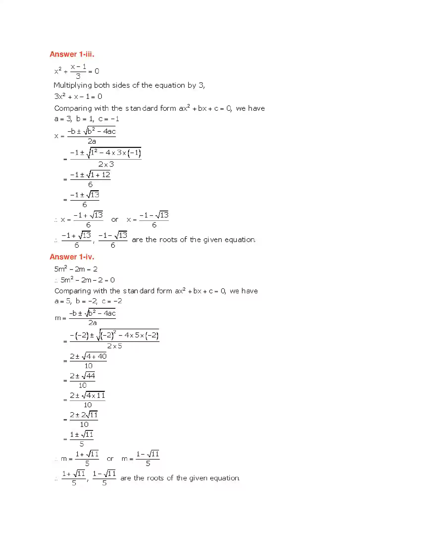 Maharashtra Board Class 10th Algebra - English Medium Quadratic Equations Solution 25