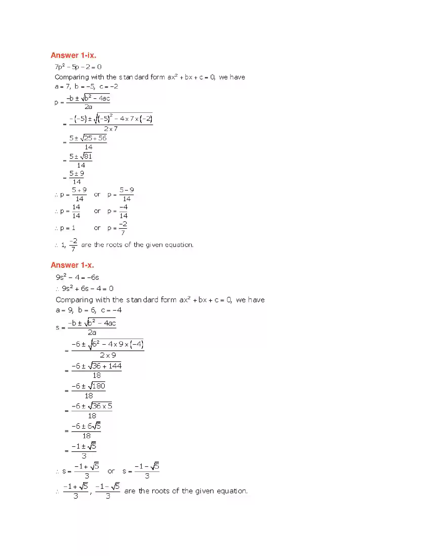 Maharashtra Board Class 10th Algebra - English Medium Quadratic Equations Solution 28