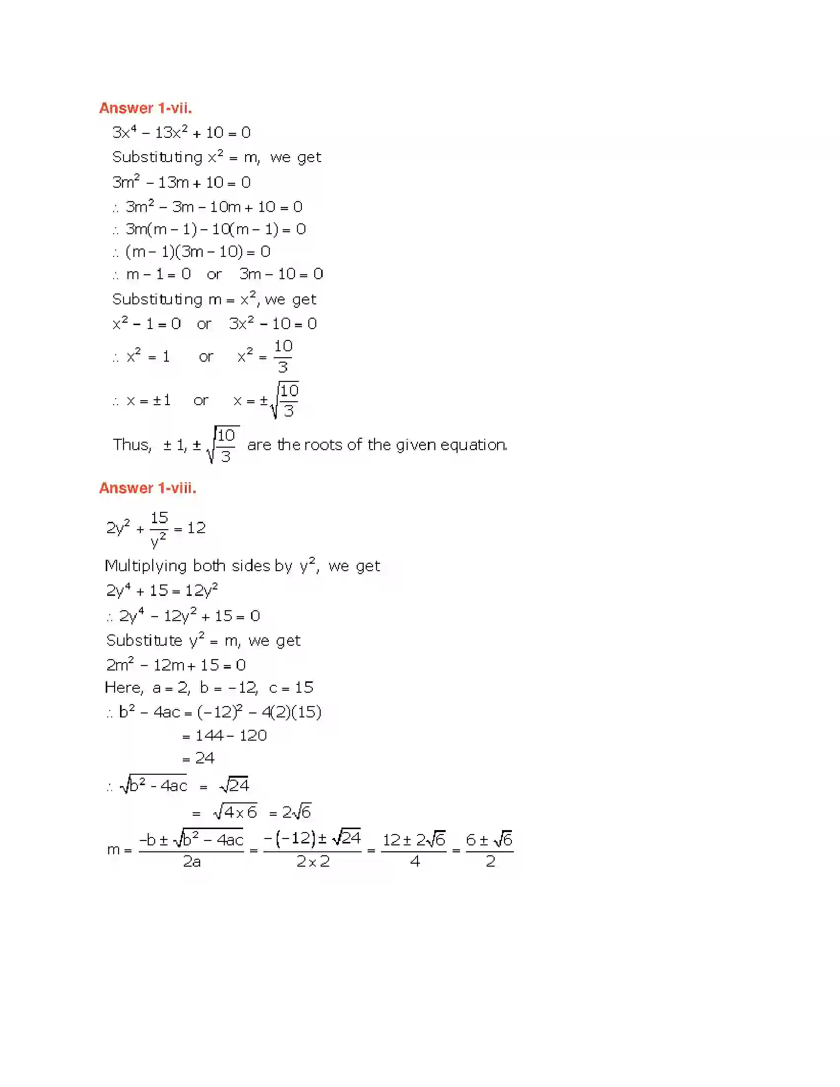 Maharashtra Board Class 10th Algebra - English Medium Quadratic Equations Solution 48