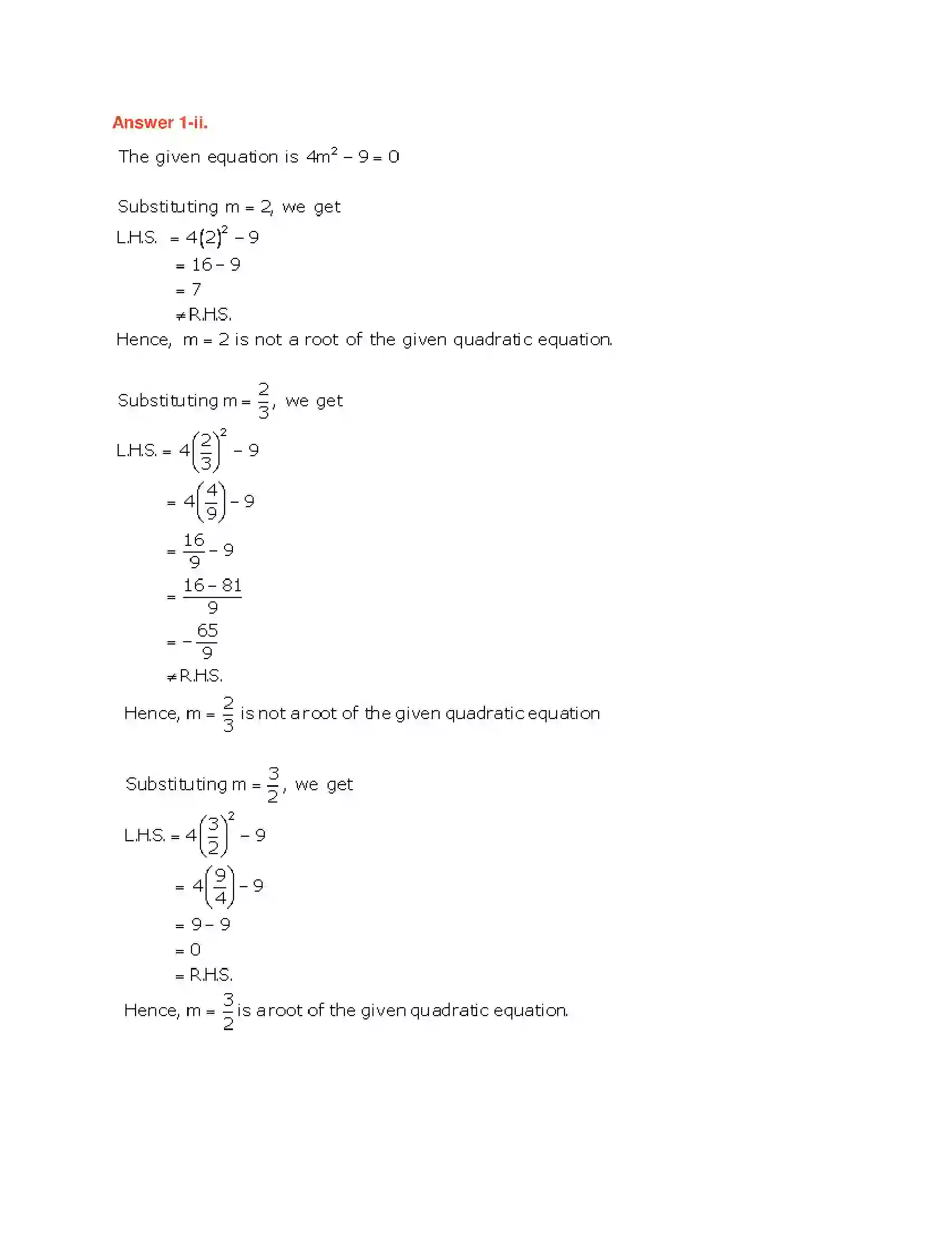 Maharashtra Board Class 10th Algebra - English Medium Quadratic Equations Solution 5