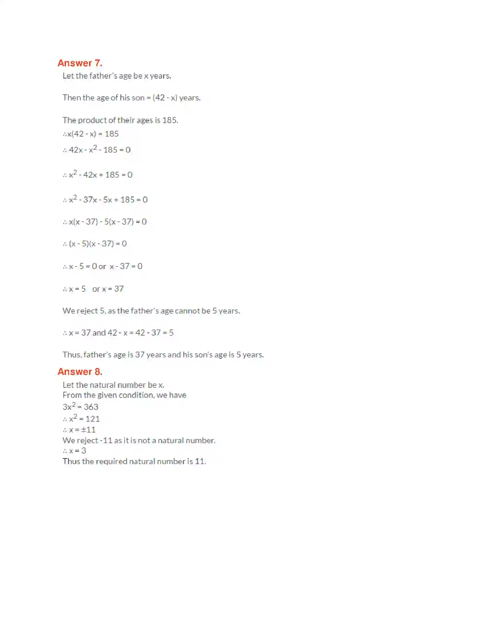 Maharashtra Board Class 10th Algebra - English Medium Quadratic Equations Solution 53