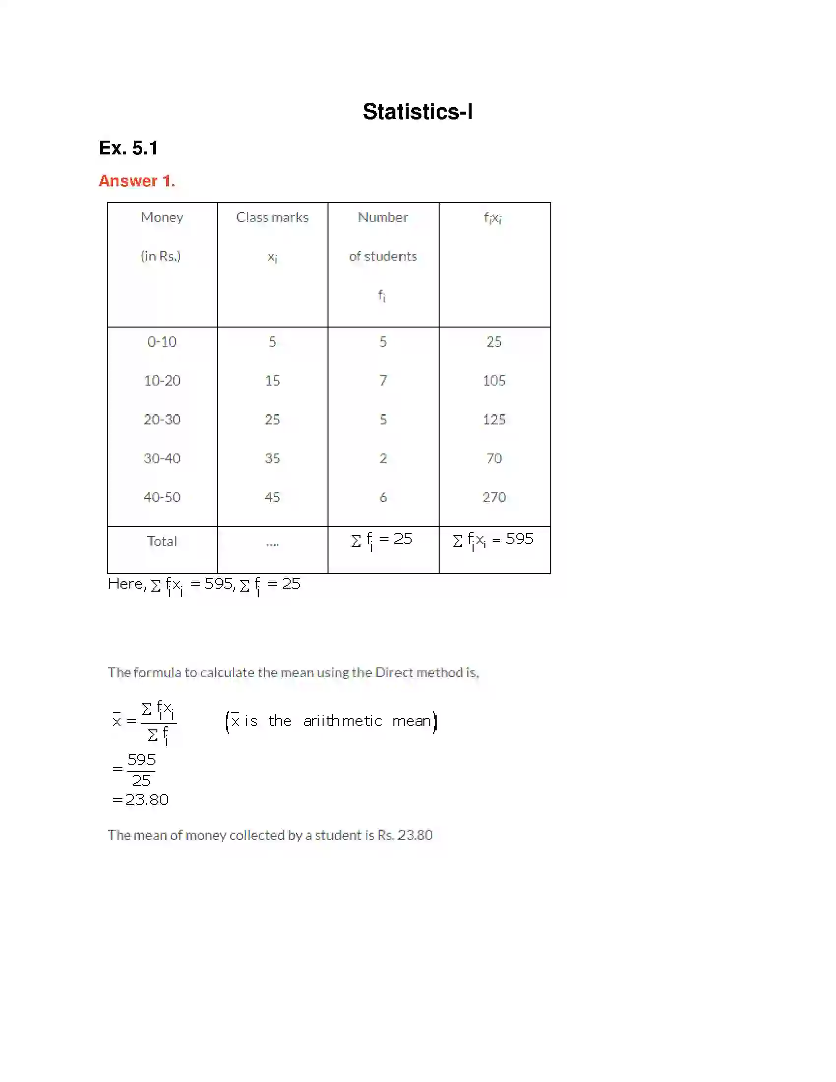 Maharashtra Board Class 10th Algebra - English Medium Statistics-I Solution 1