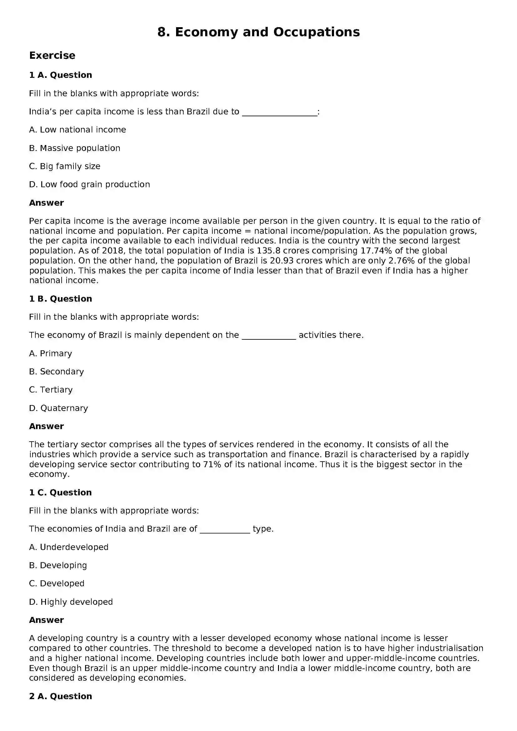 Maharashtra Board Class 10th Geography - English Medium Economy and Occupations Solution 1