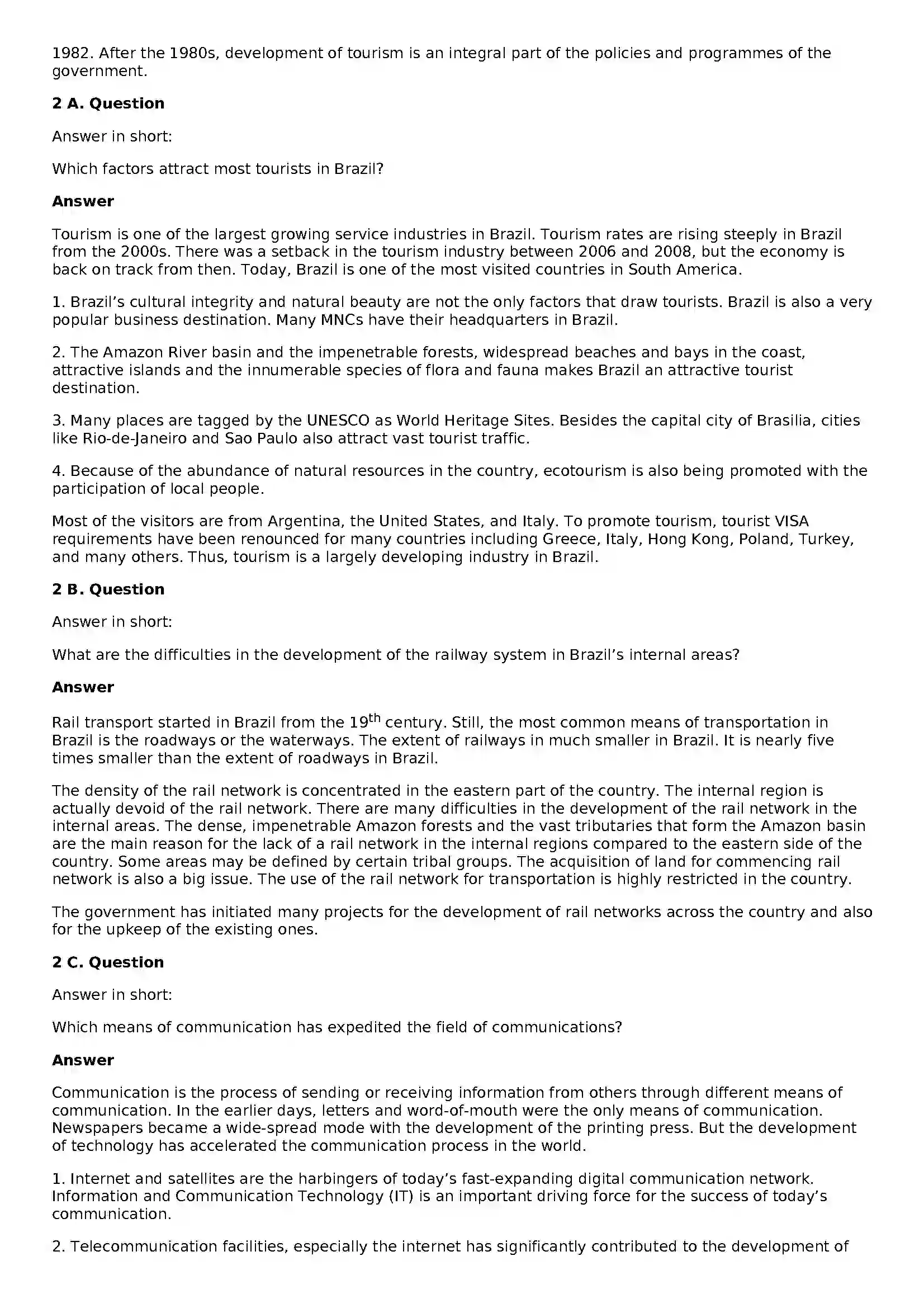 Maharashtra Board Class 10th Geography - English Medium Tourism, Transport and Communication Solution 2