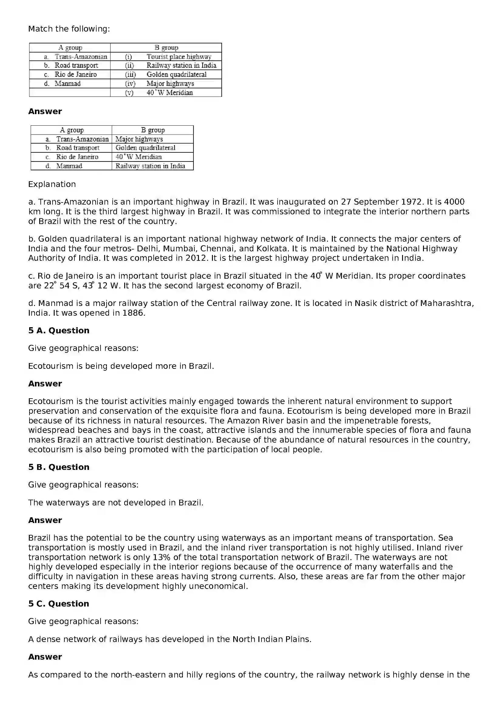 Maharashtra Board Class 10th Geography - English Medium Tourism, Transport and Communication Solution 4
