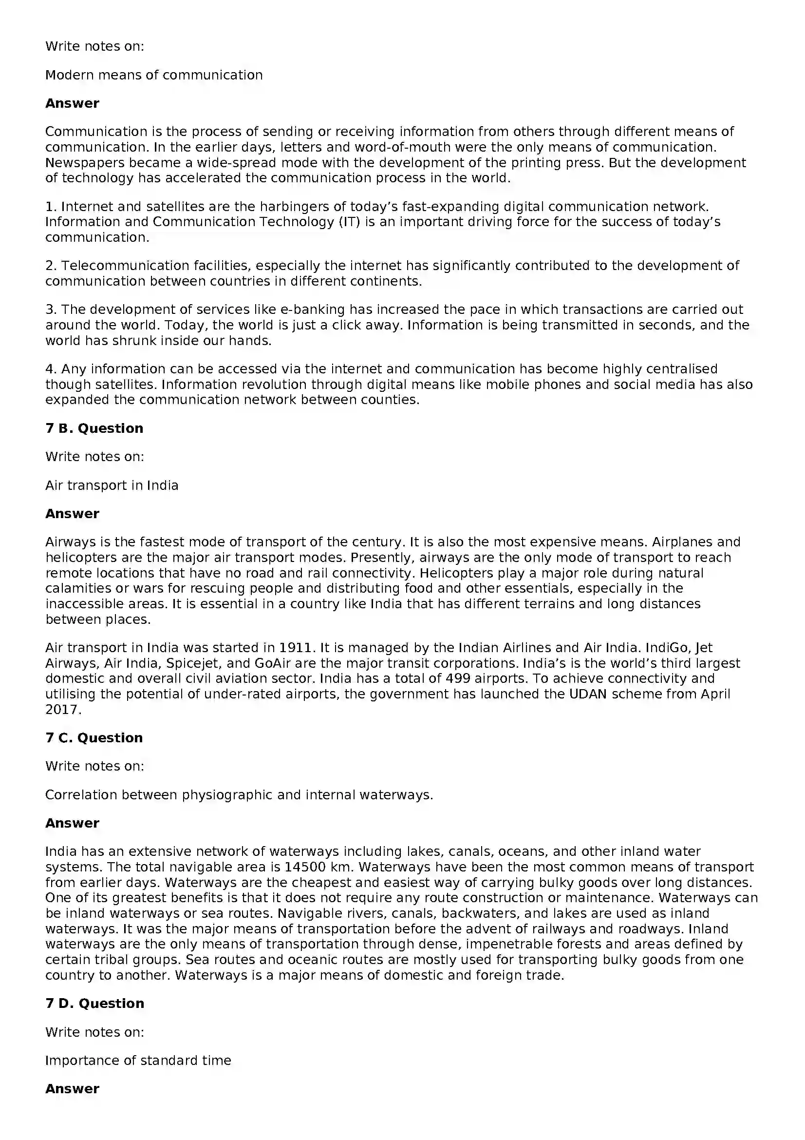Maharashtra Board Class 10th Geography - English Medium Tourism, Transport and Communication Solution 7