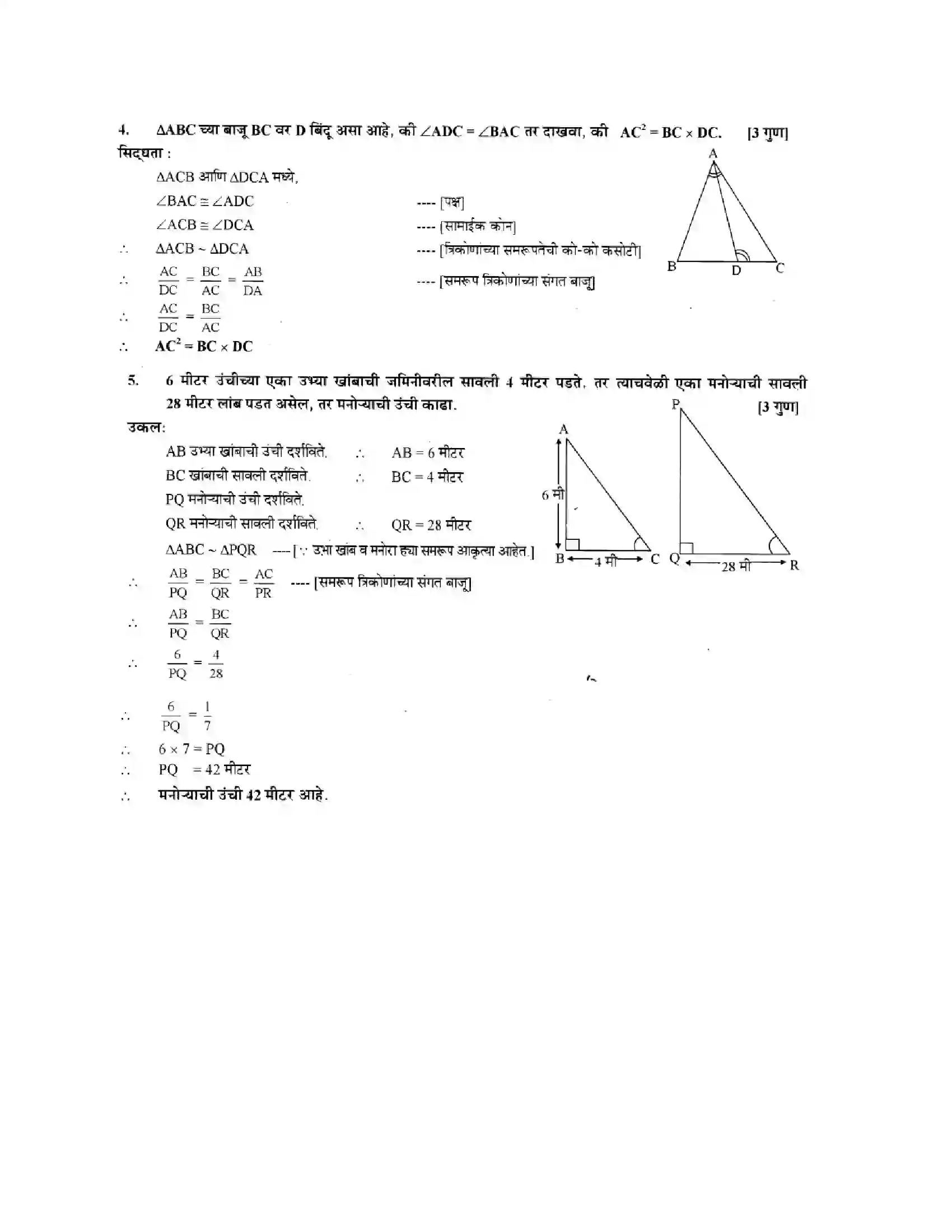 Maharashtra Board Class 10th Geometry - Marathi Medium Similarity Solution 13