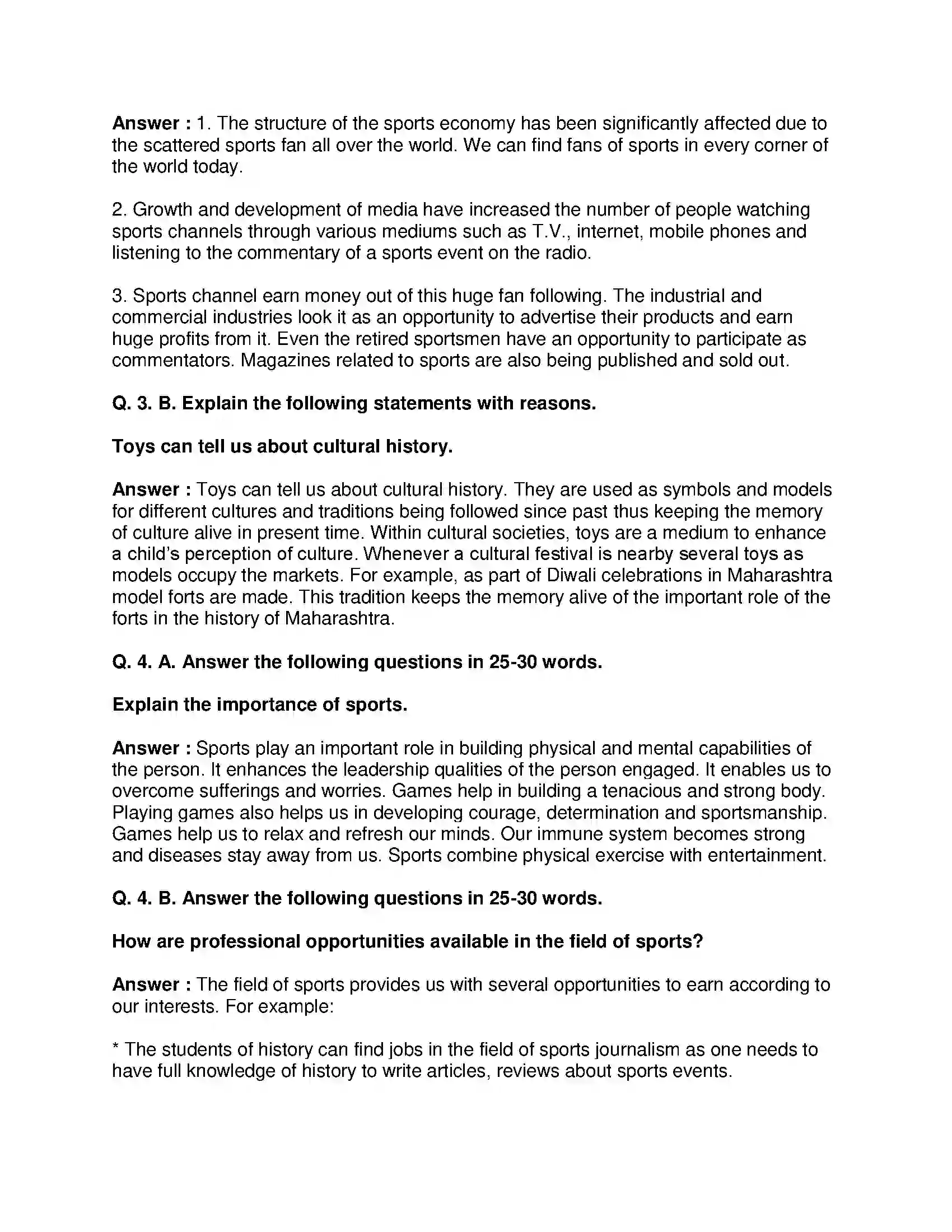 Maharashtra Board Class 10th History - English Medium Sports and History Solution 3