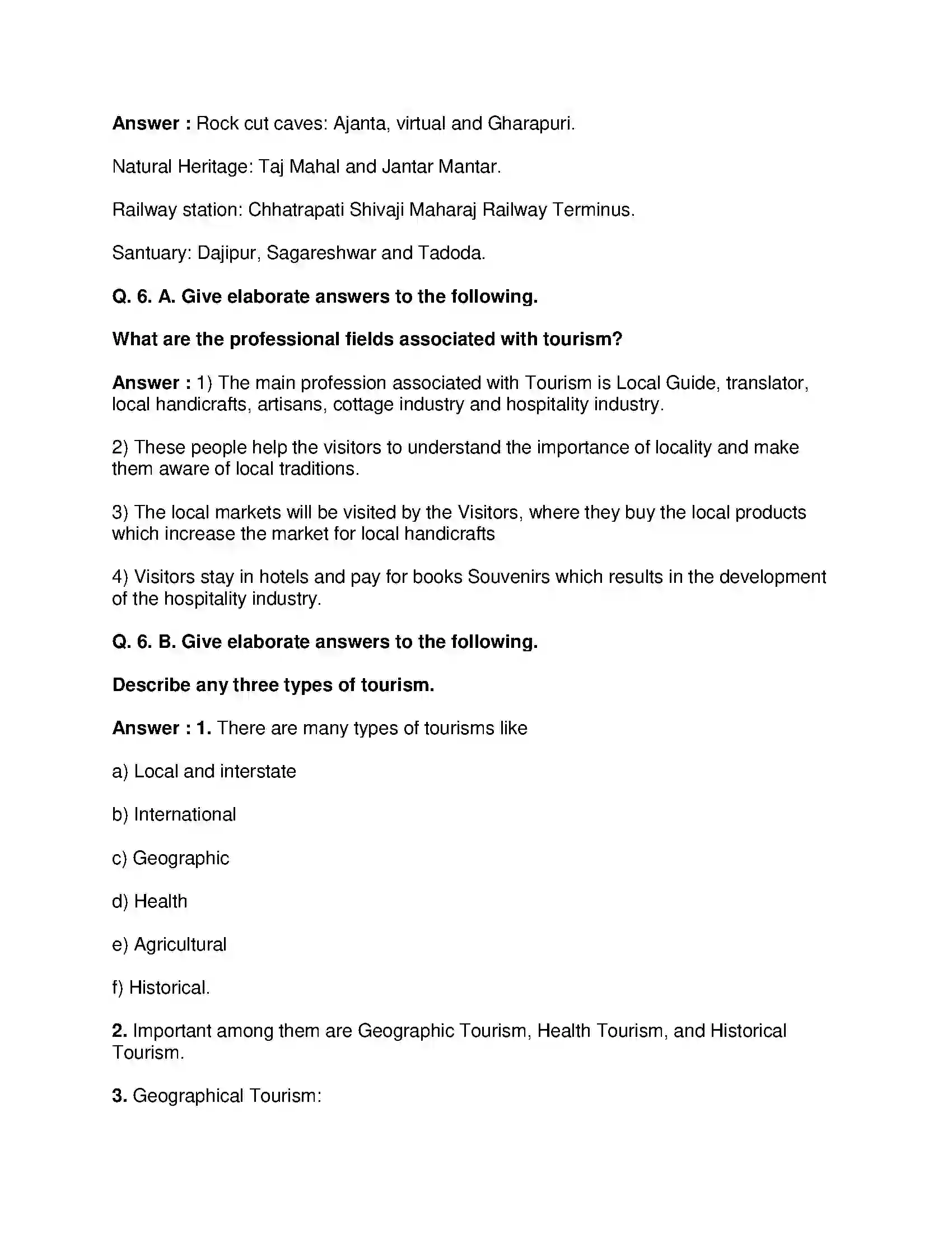 Maharashtra Board Class 10th History - English Medium Tourism and History Solution 5