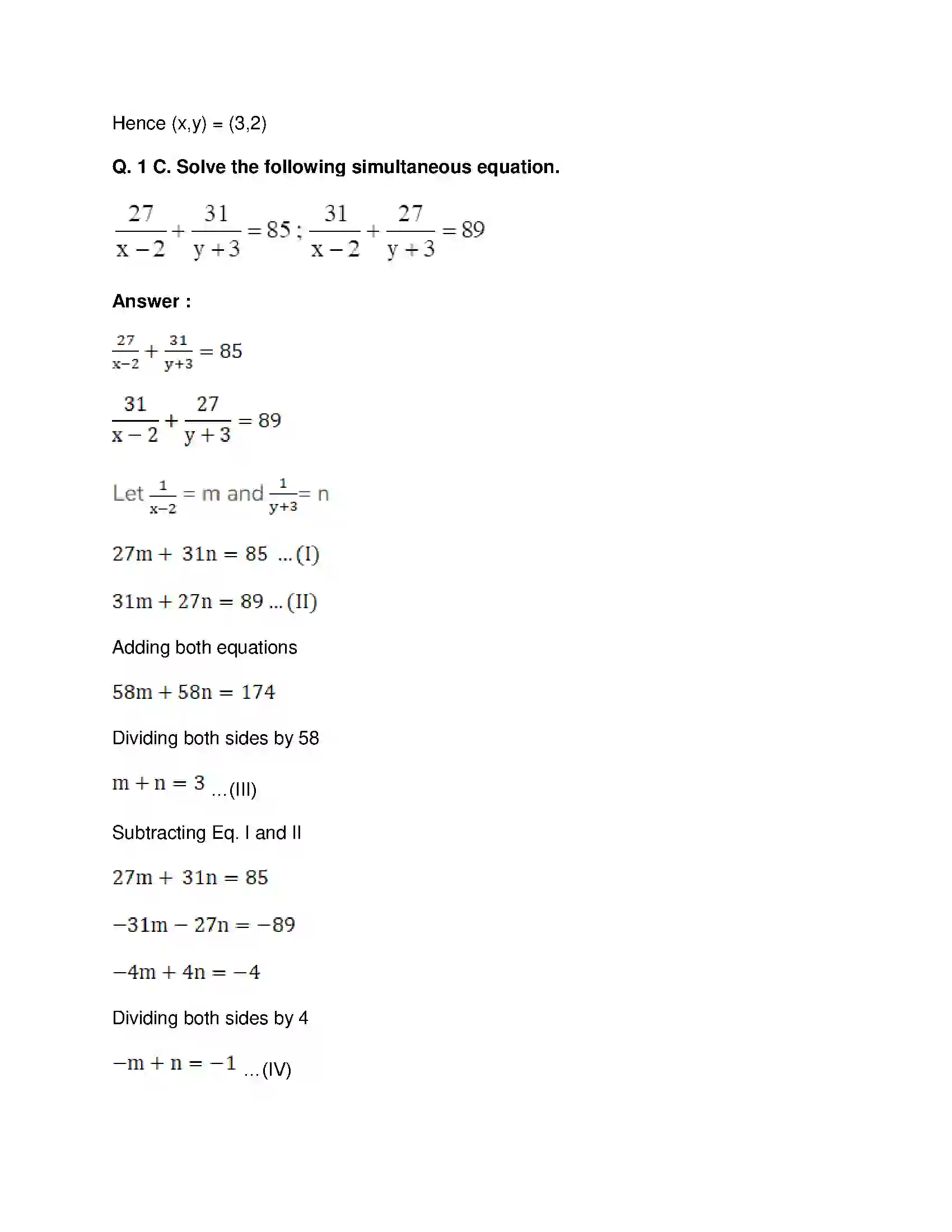 Maharashtra Board Class 10th Mathematics Part-I - English Medium Linear Equations in Two Variables Solution 27